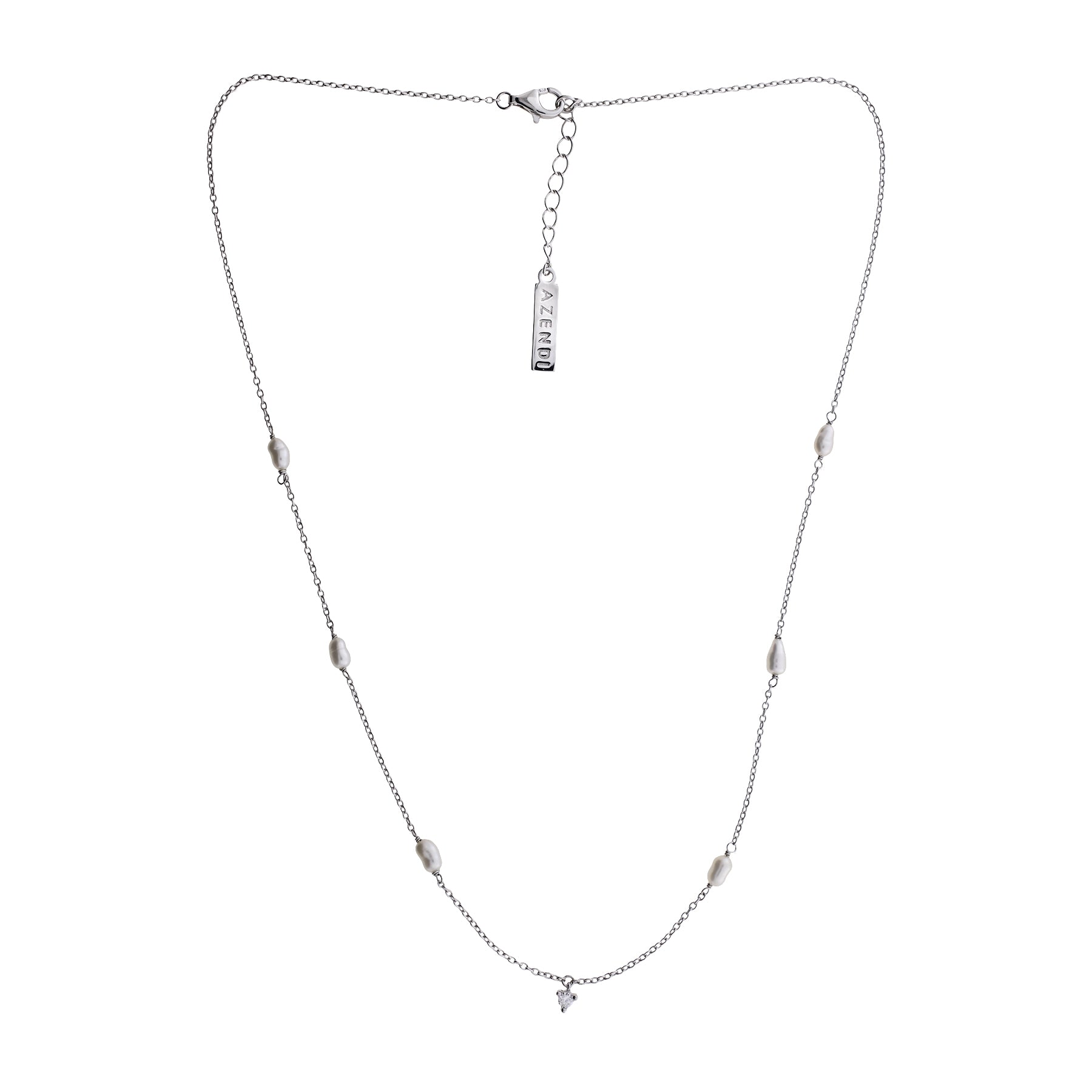 Simple Freshwater Pearl and Cubic Zirconia Chain Necklace