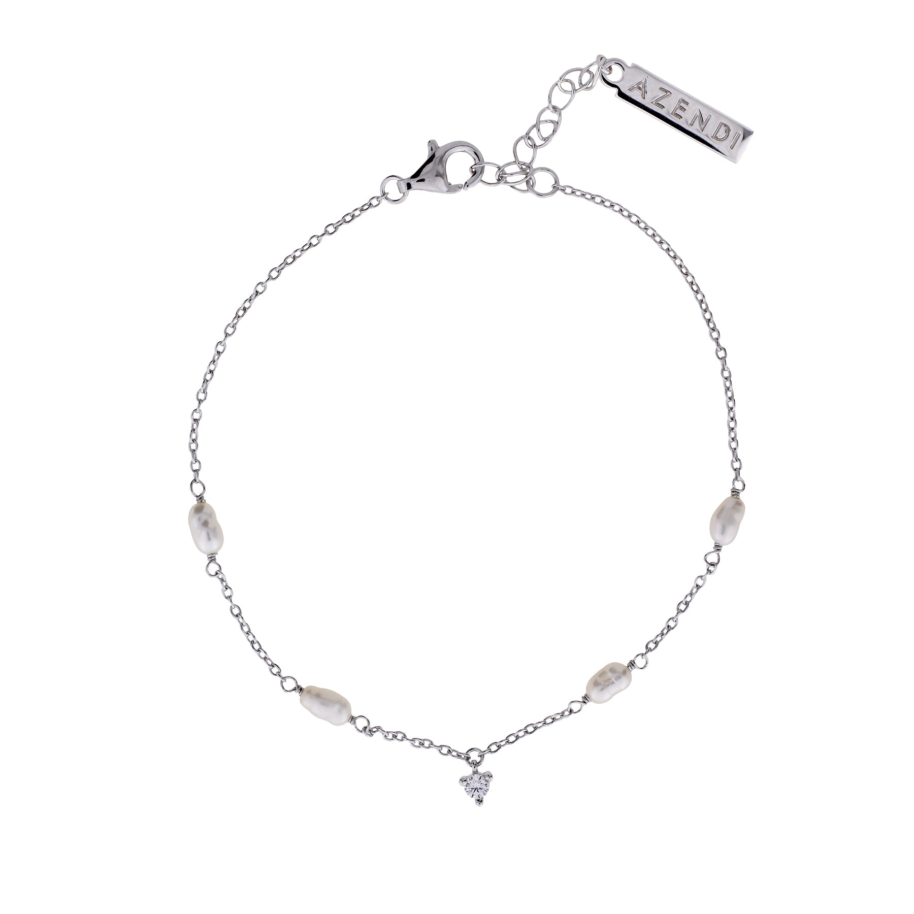 Simple Freshwater Pearl and Cubic Zirconia Chain Bracelet