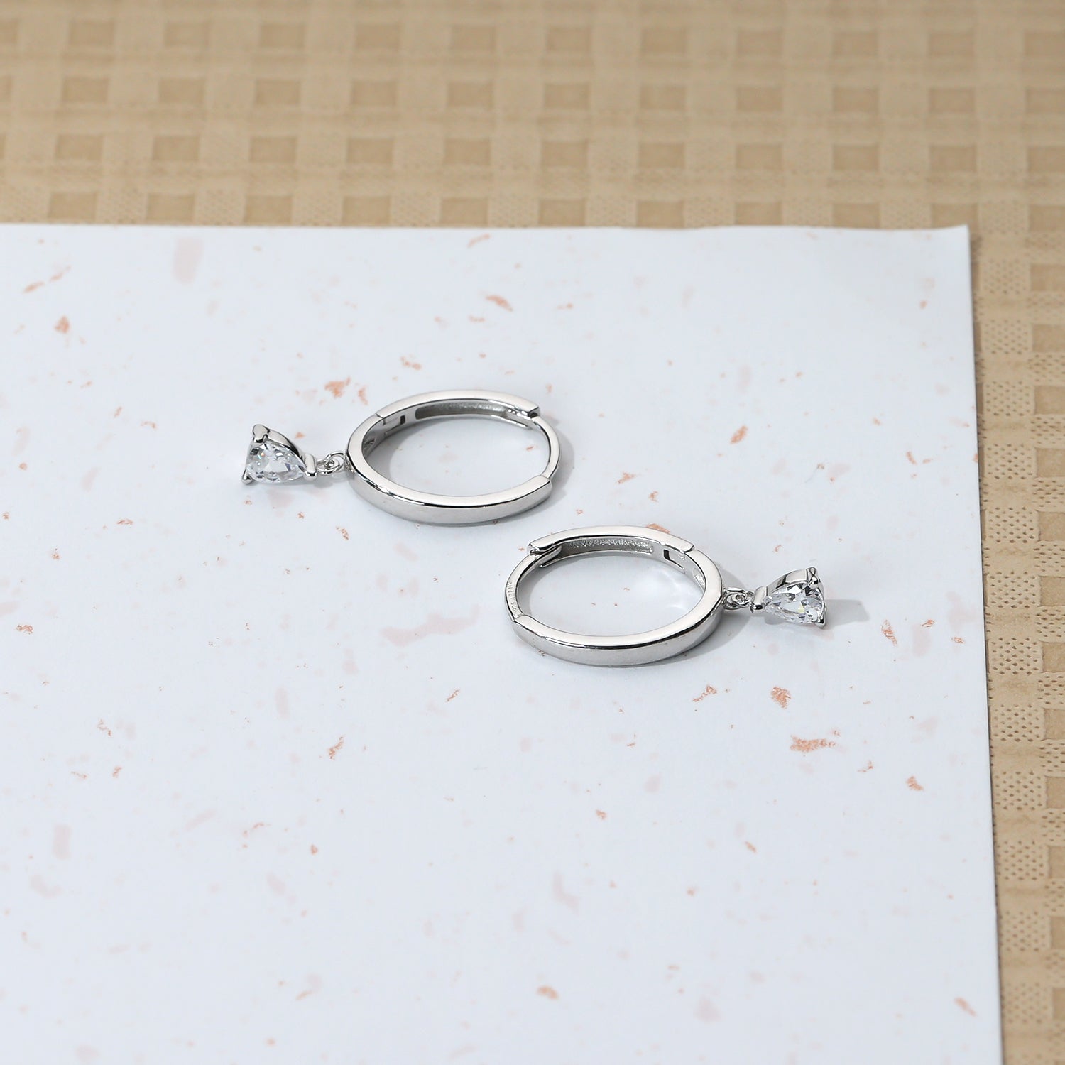 Hinge Hoop Earrings with Teardrop Cubic Zirconia Charms