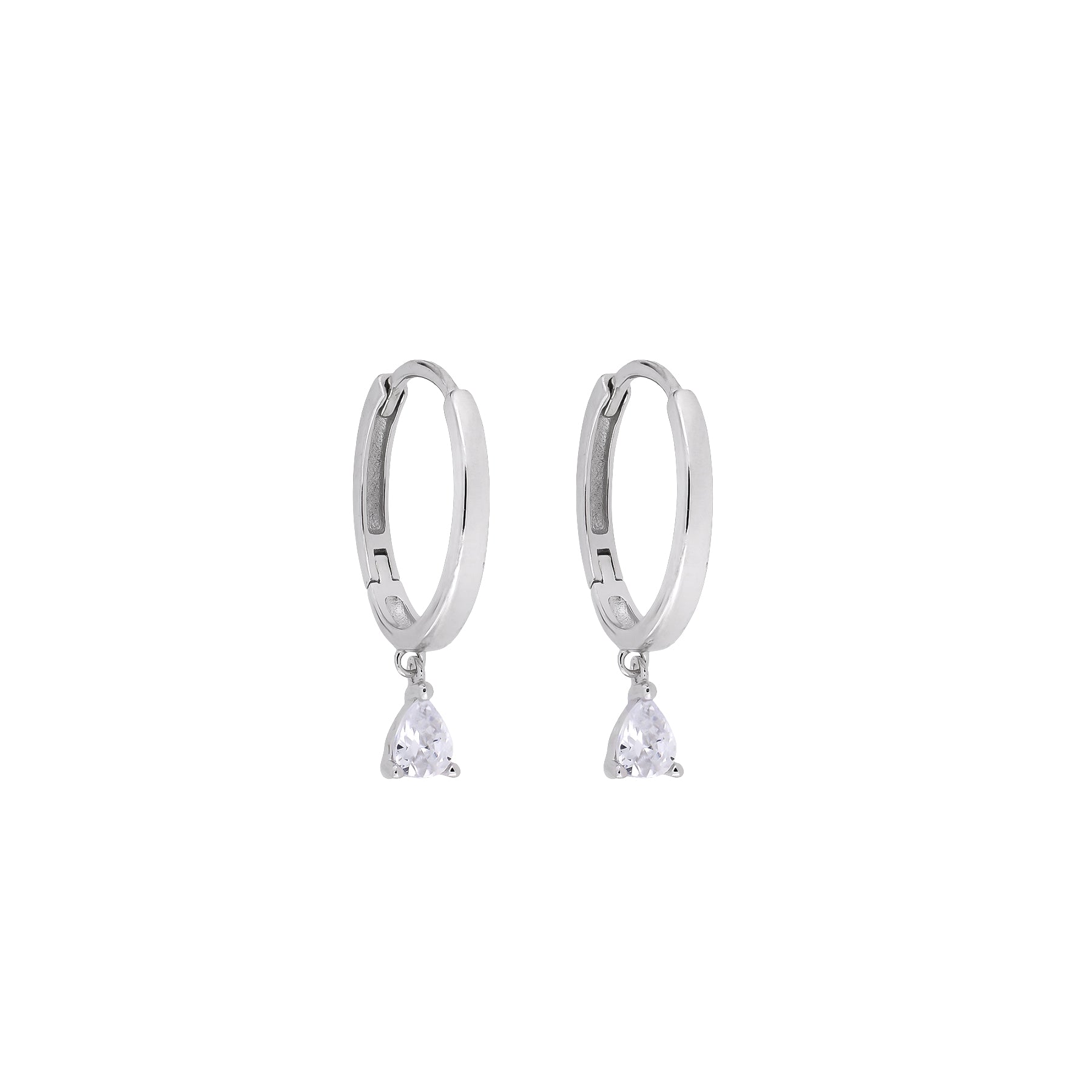 Hinge Hoop Earrings with Teardrop Cubic Zirconia Charms