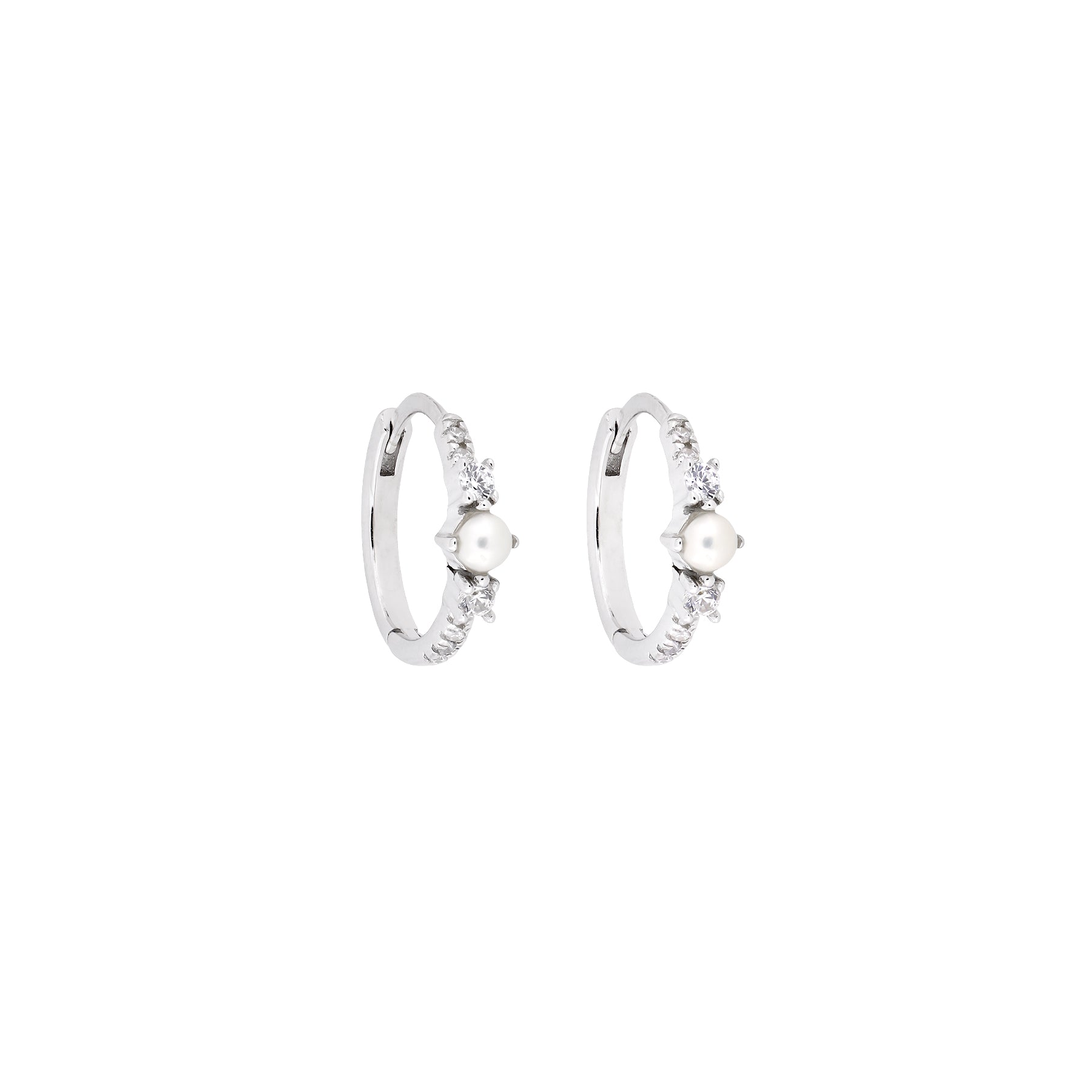 Pearl and Cubic Zirconia Hinge Hoop Earrings