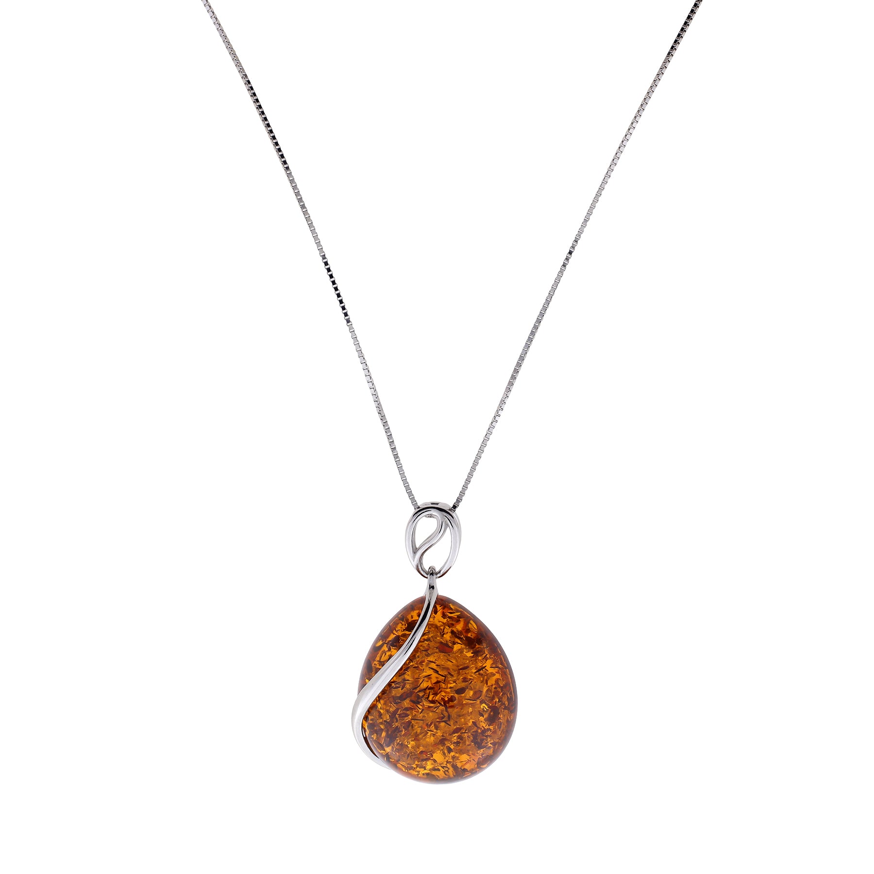 Silver Large Amber Teardrop Pendant