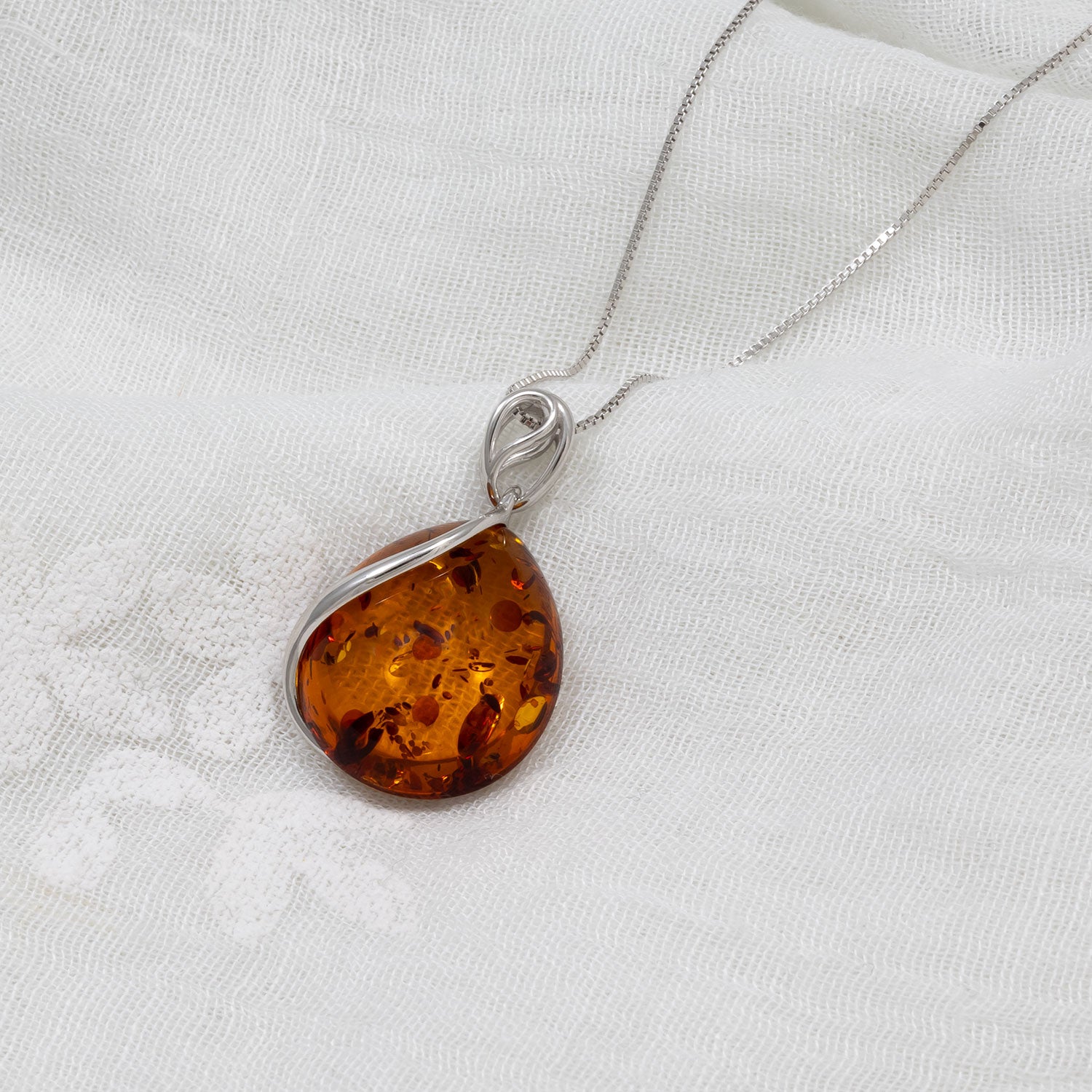 Silver Large Amber Teardrop Pendant