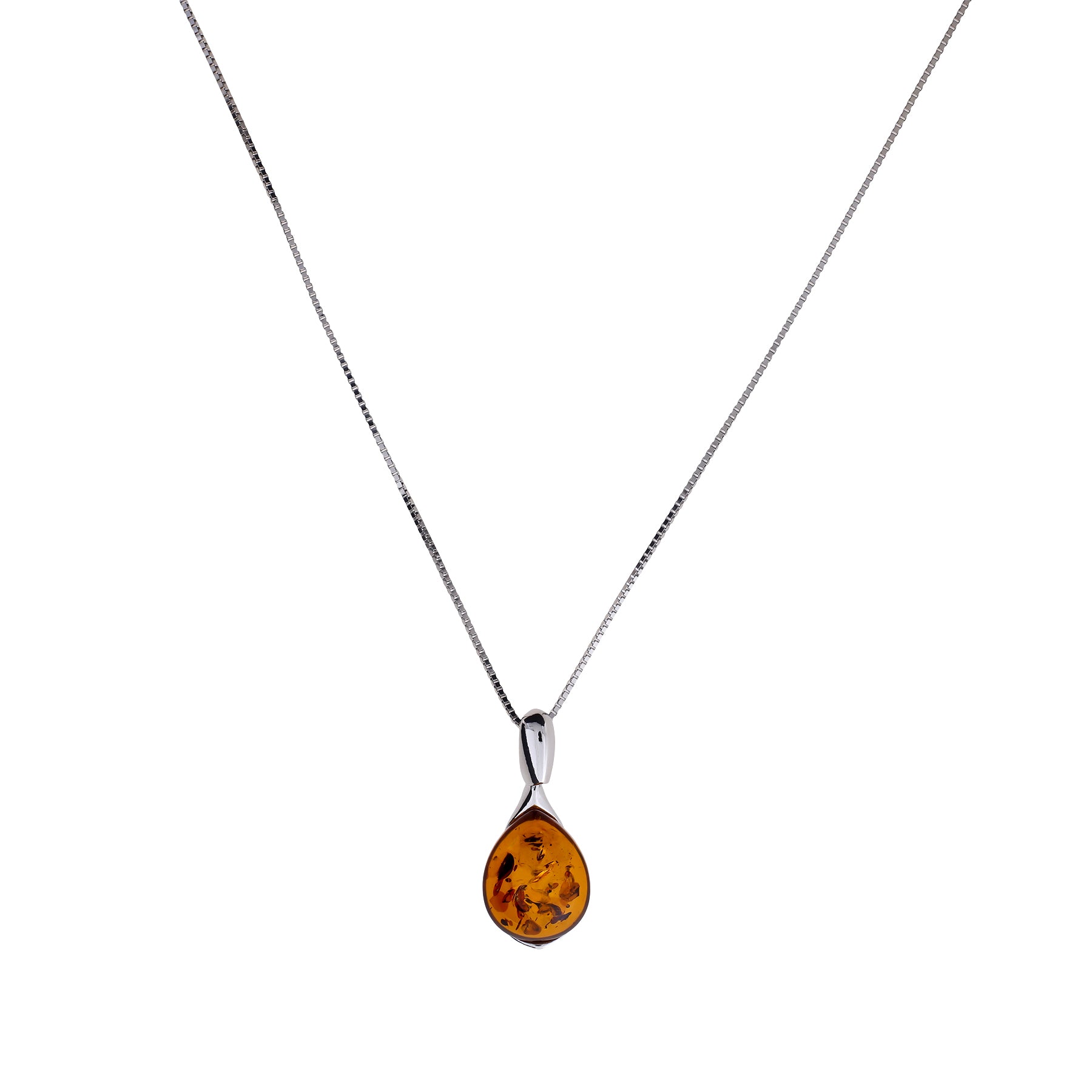 Silver Amber Droplet Pendant