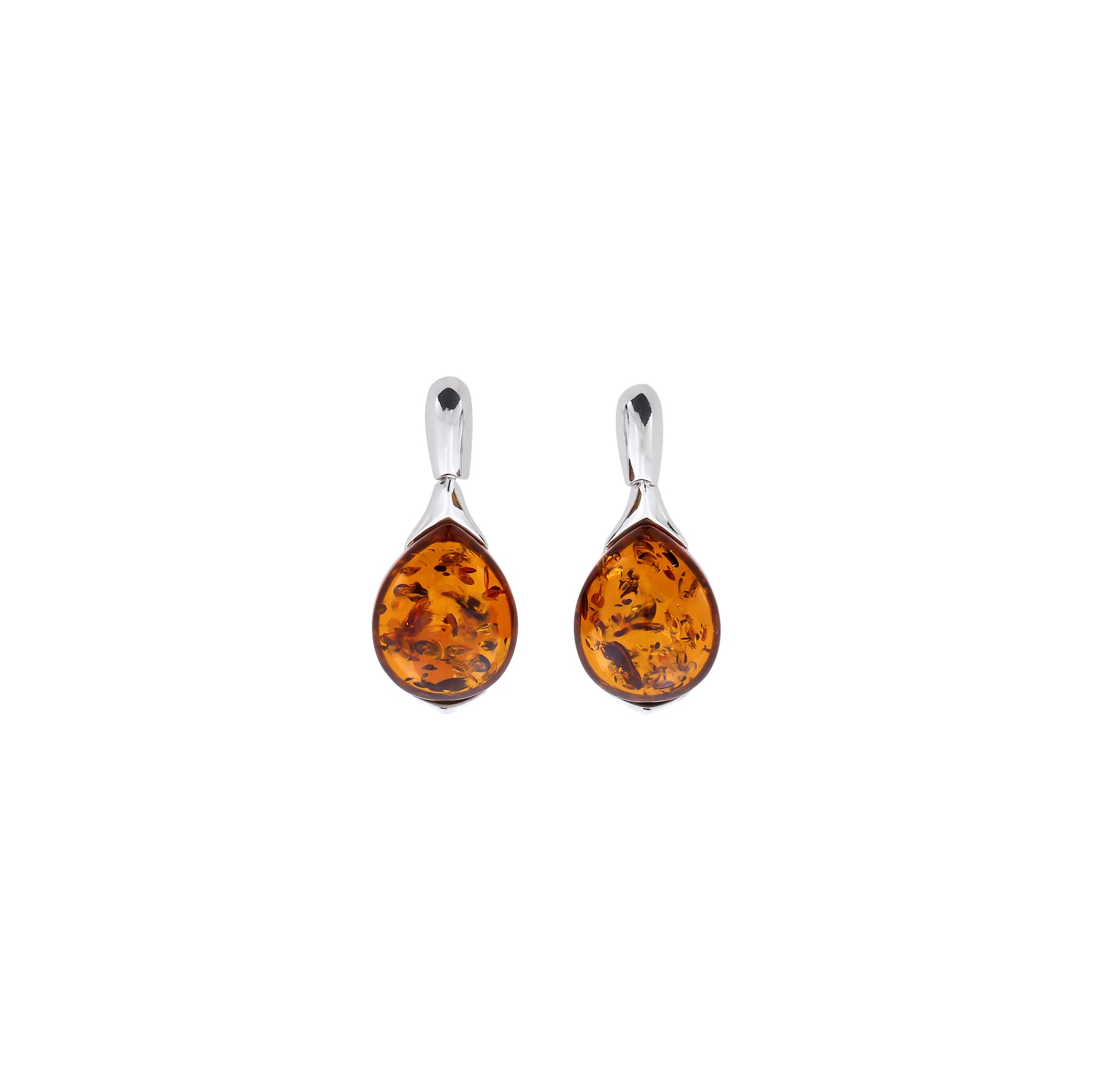 Silver Amber Droplet Earrings