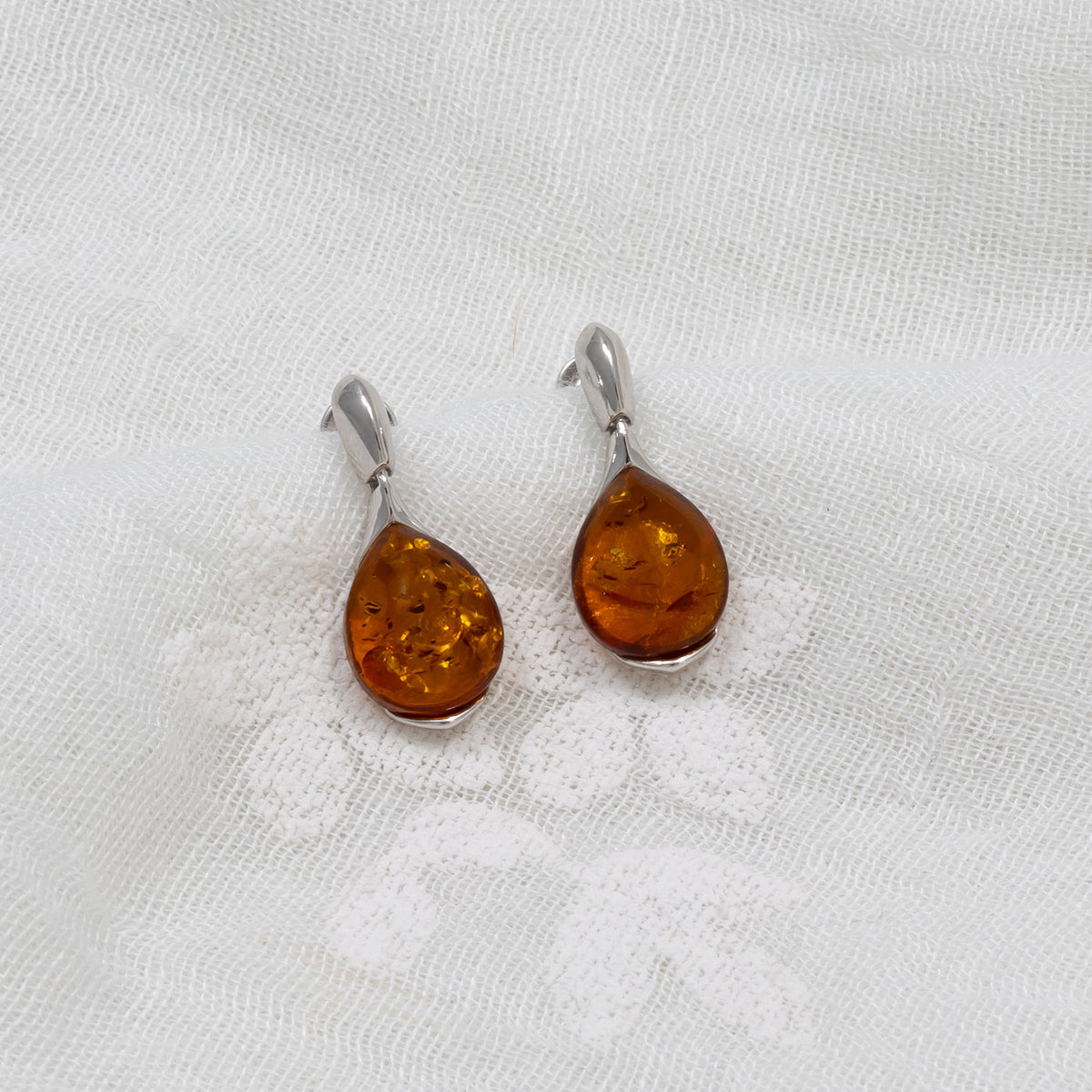 Silver Amber Droplet Earrings