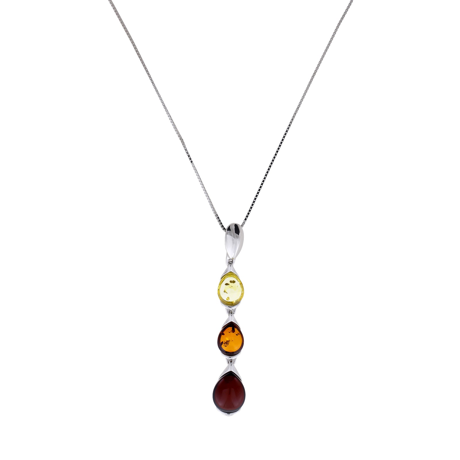 Silver Three Colour Amber Elegant Droplets Pendant