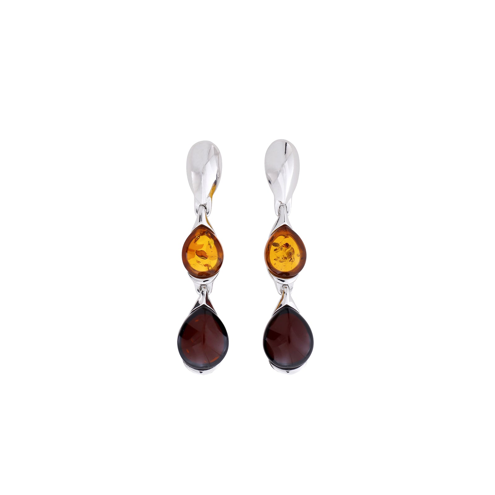 Silver Two Colour Amber Elegant Droplet Earrings