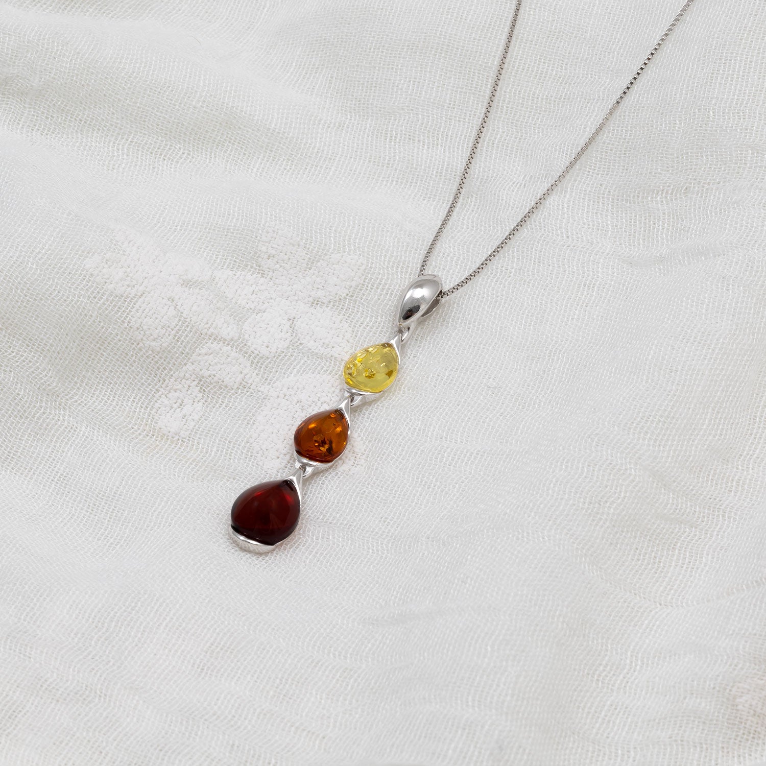 Silver Three Colour Amber Elegant Droplets Pendant