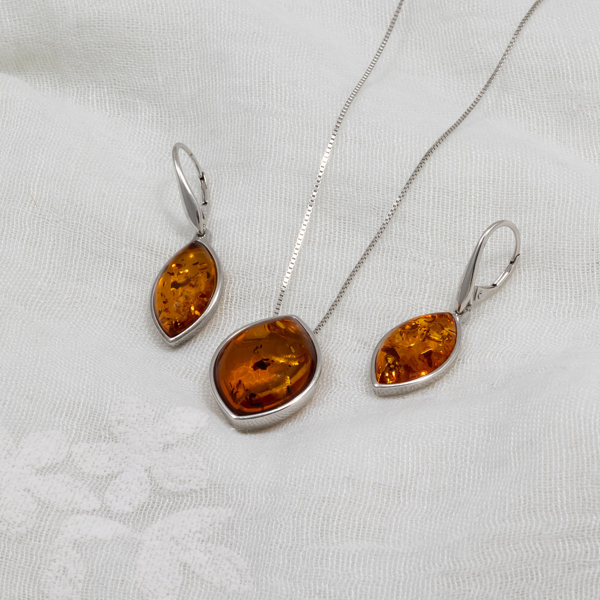 Silver Simple Marquise Amber Drop Earrings