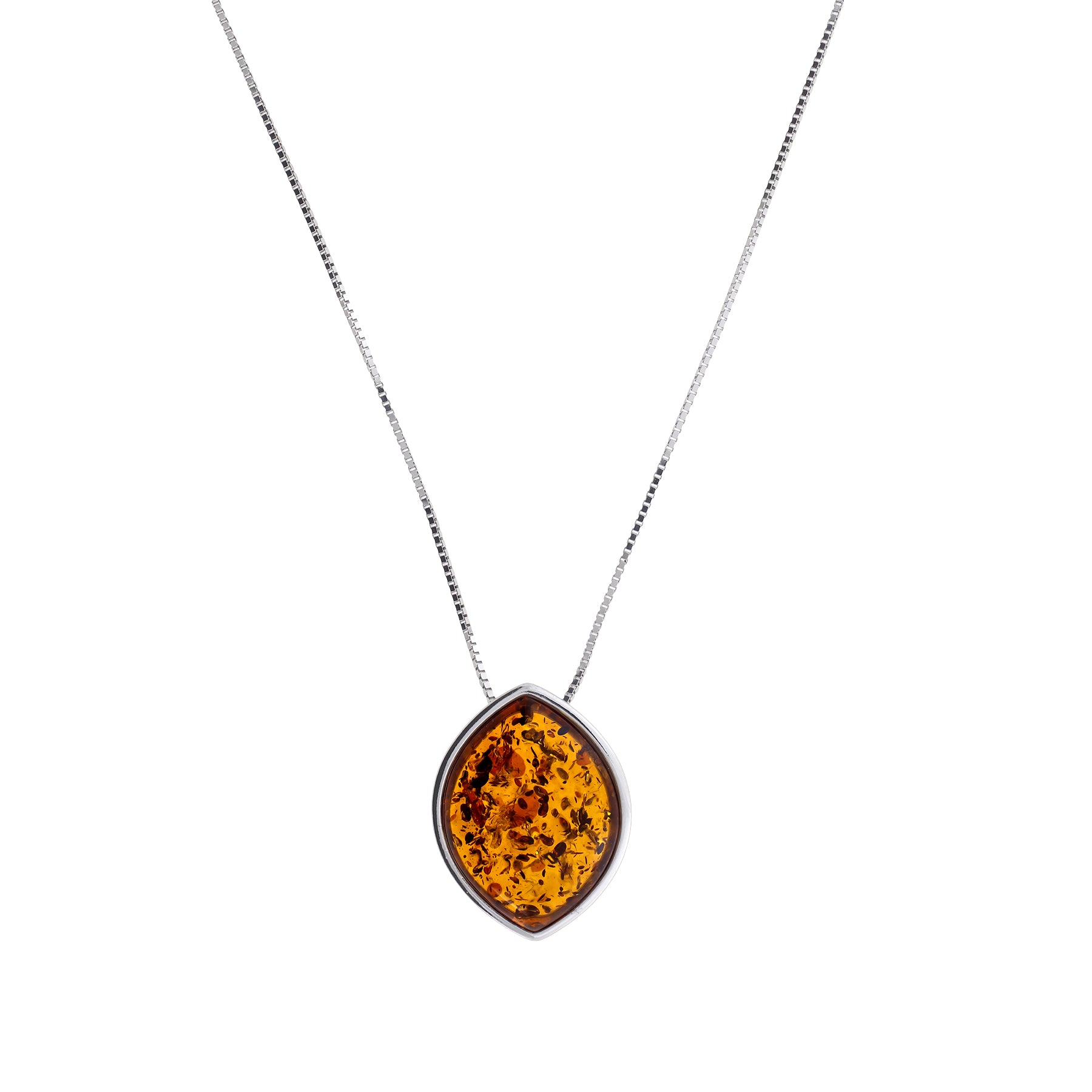 Silver Simple Marquise Amber Pendant