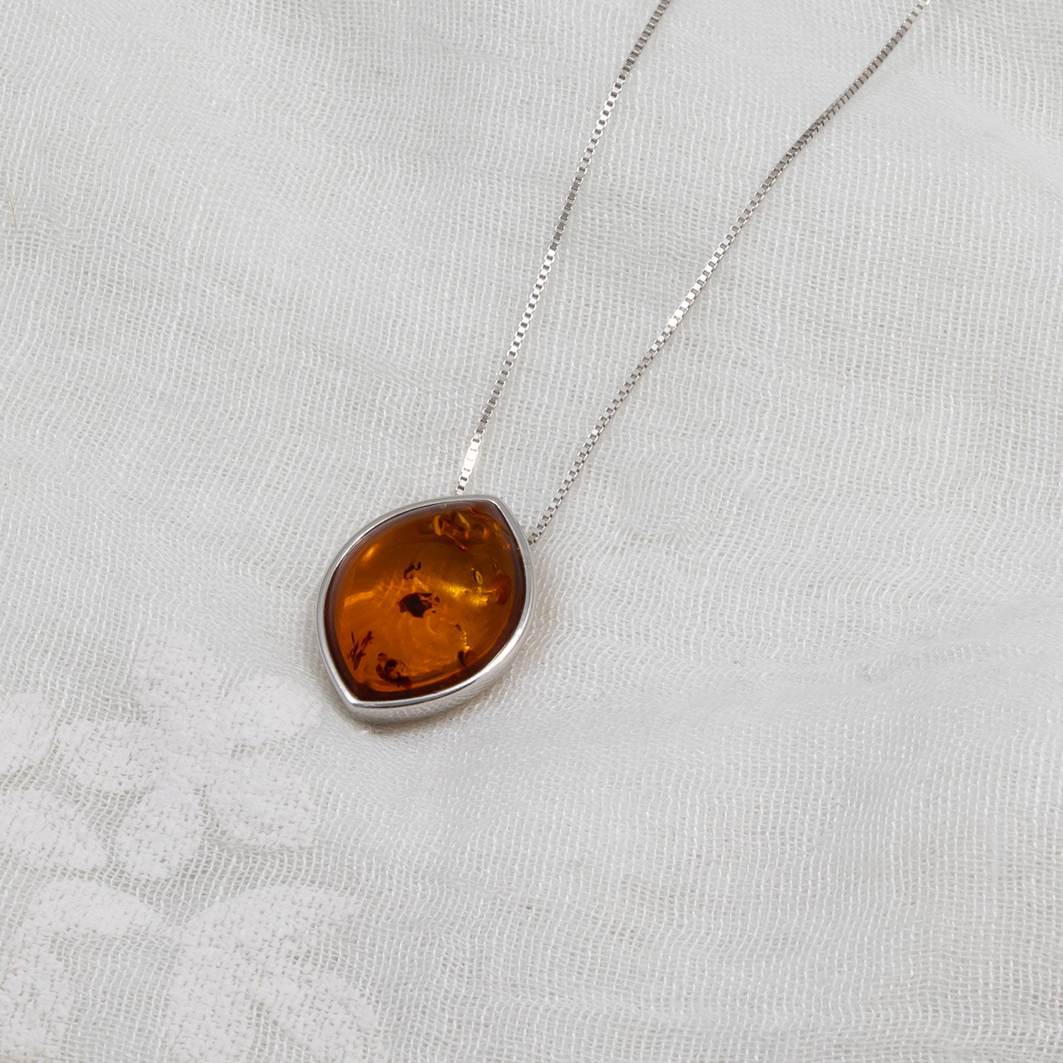 Silver Simple Marquise Amber Pendant