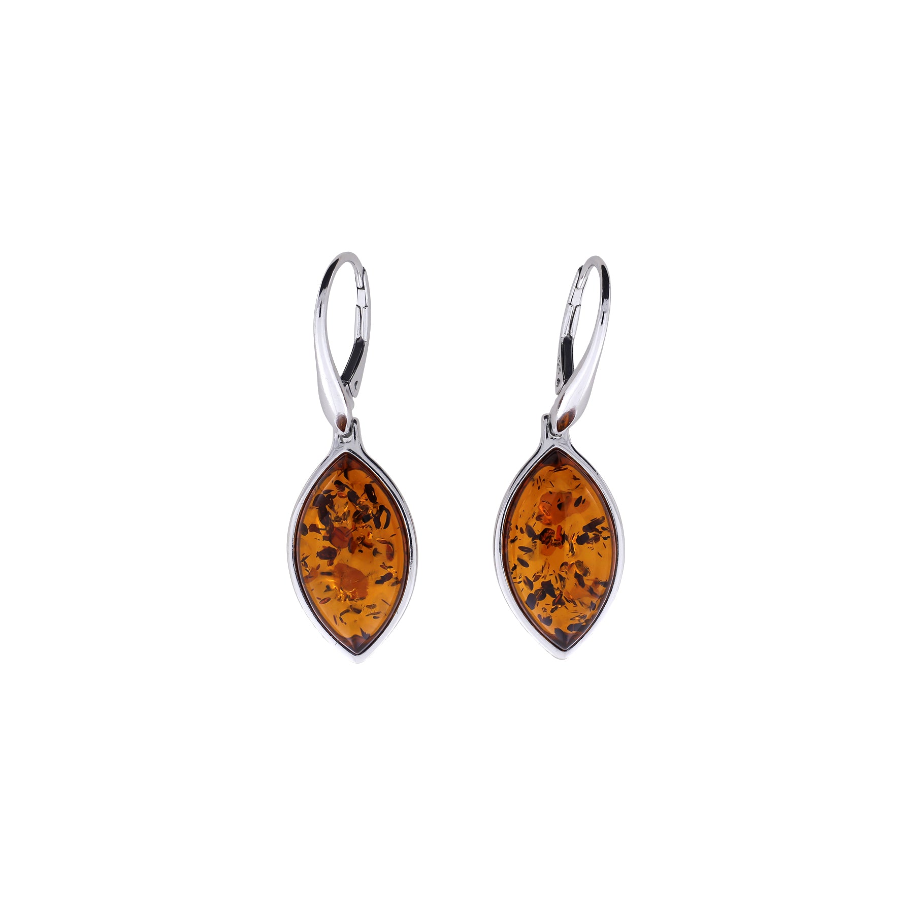 Silver Simple Marquise Amber Drop Earrings