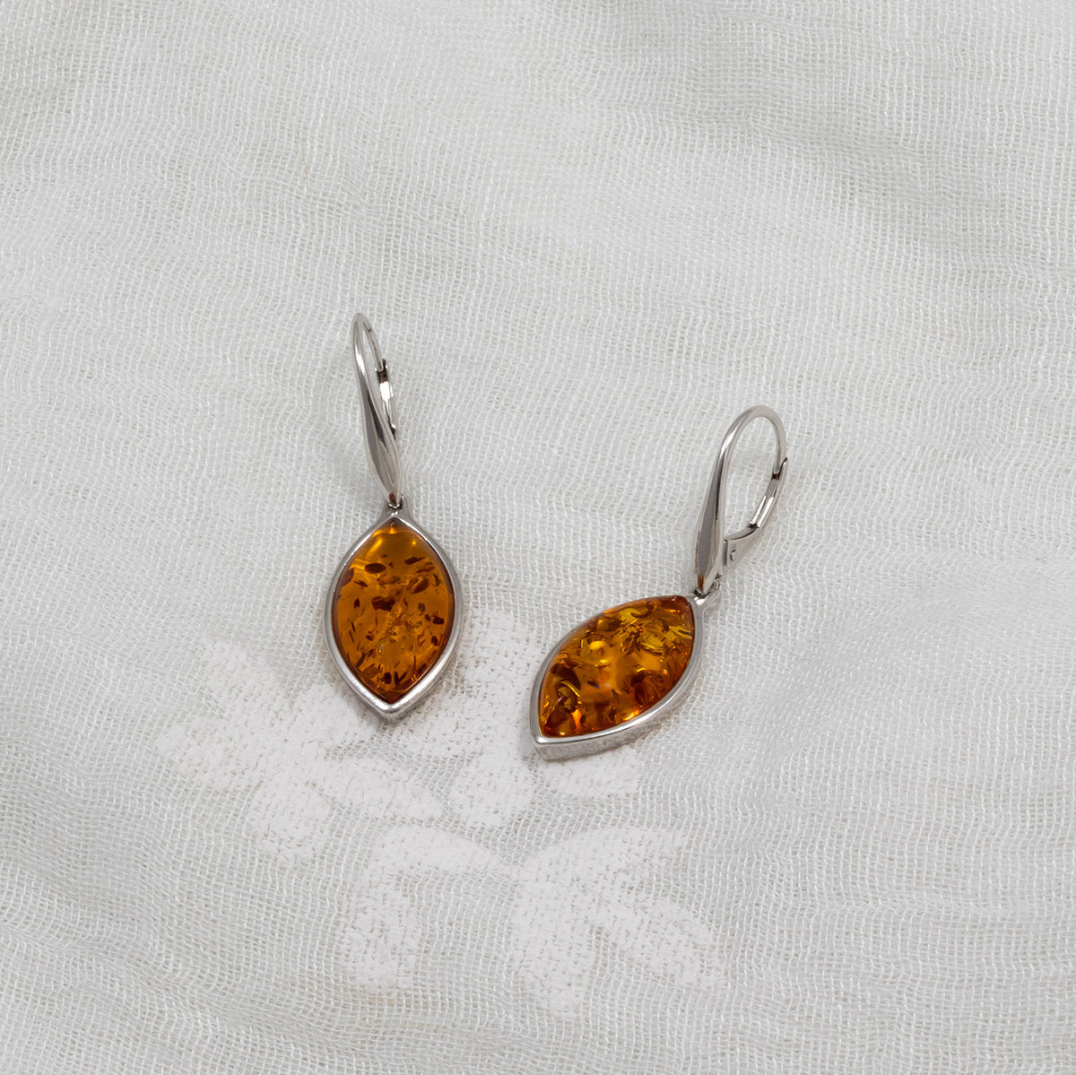Silver Simple Marquise Amber Drop Earrings