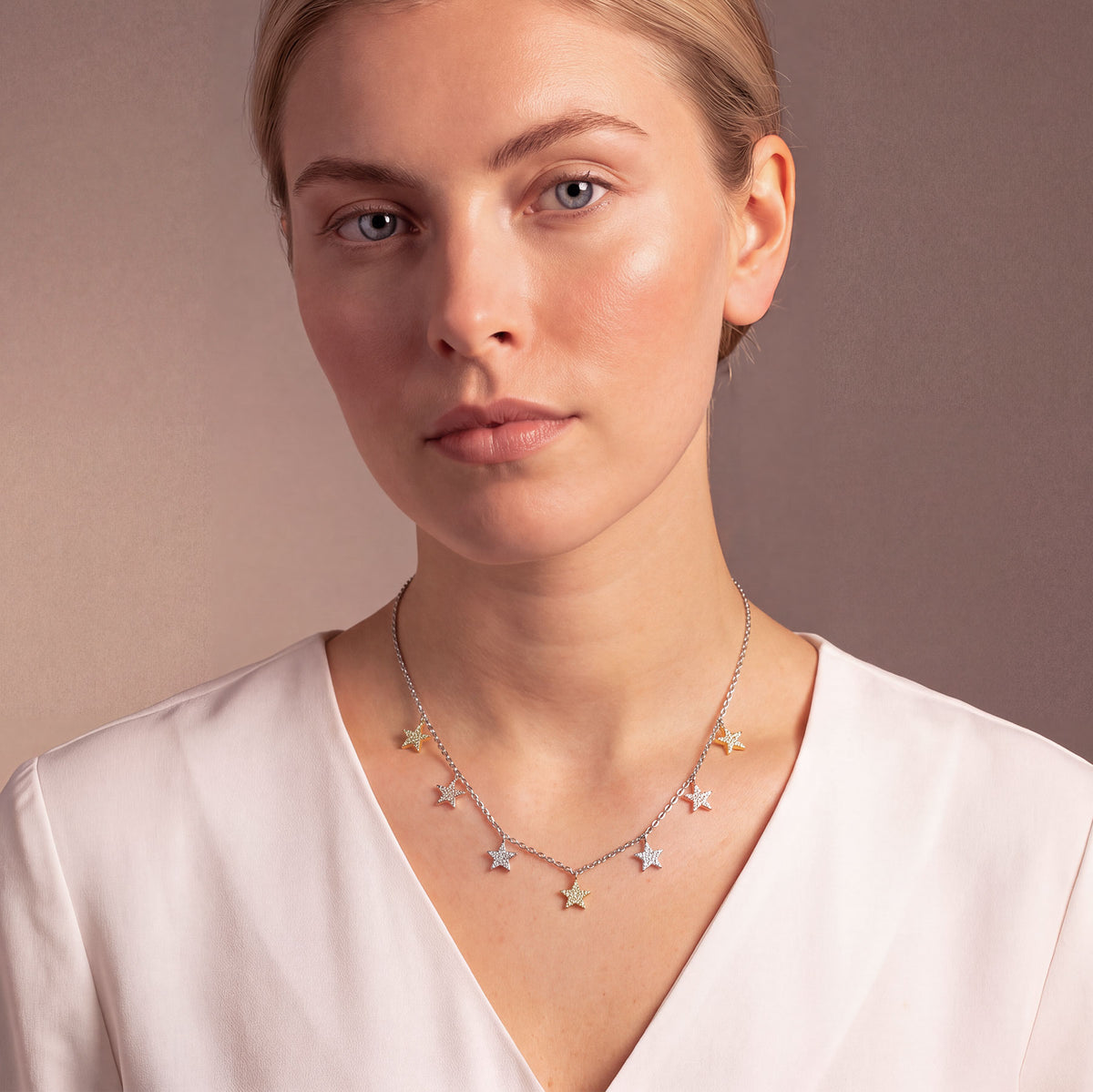 Seven Pavé Stars Mixed Vermeil Necklace