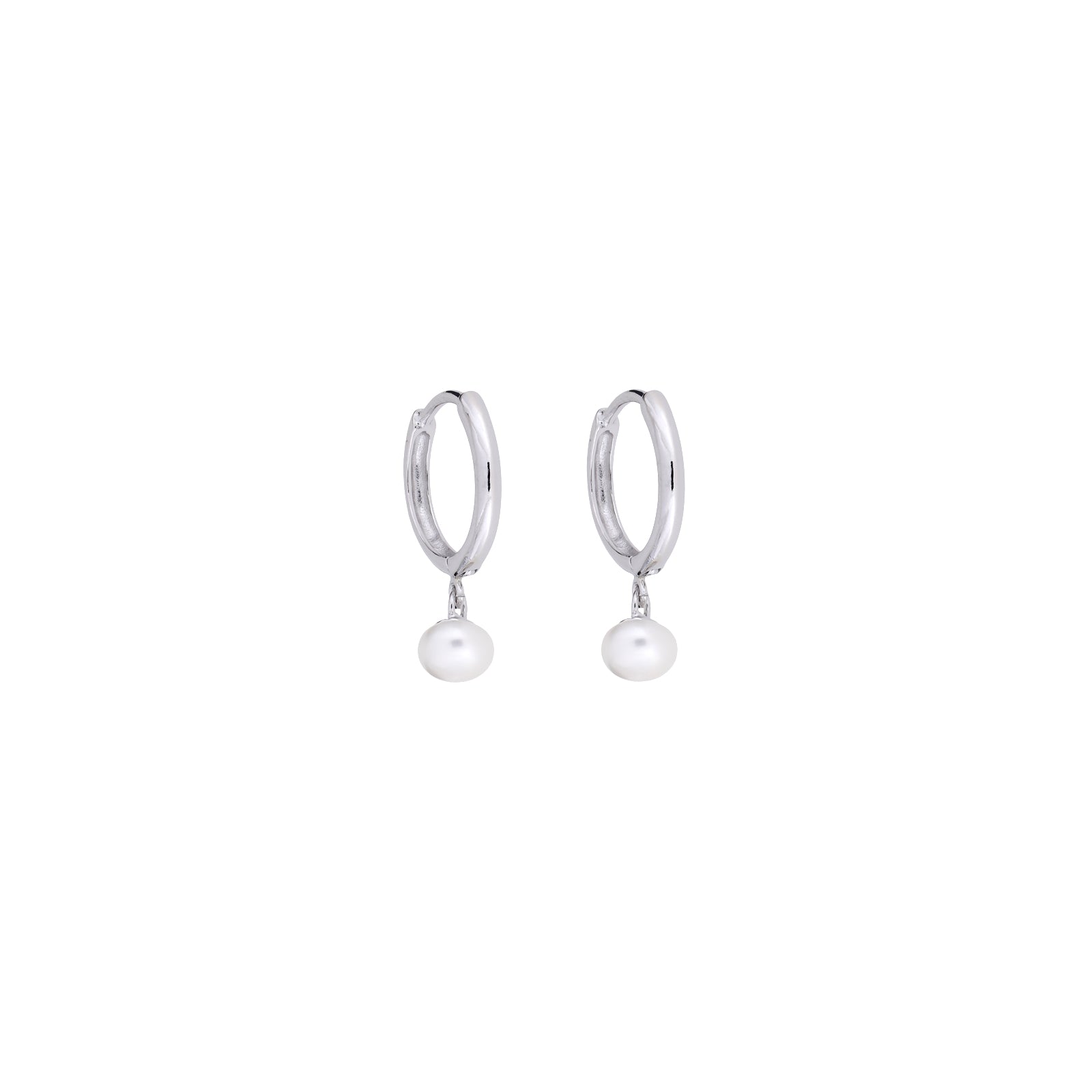 Silver Freshwater Pearl Charm Hoop Earrings