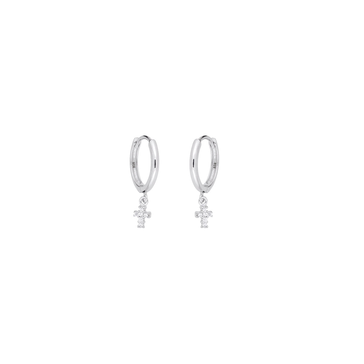 Silver Cross Charm Hoop Earrings