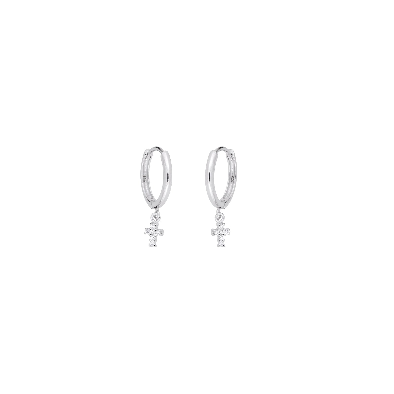 Silver Cross Charm Hoop Earrings