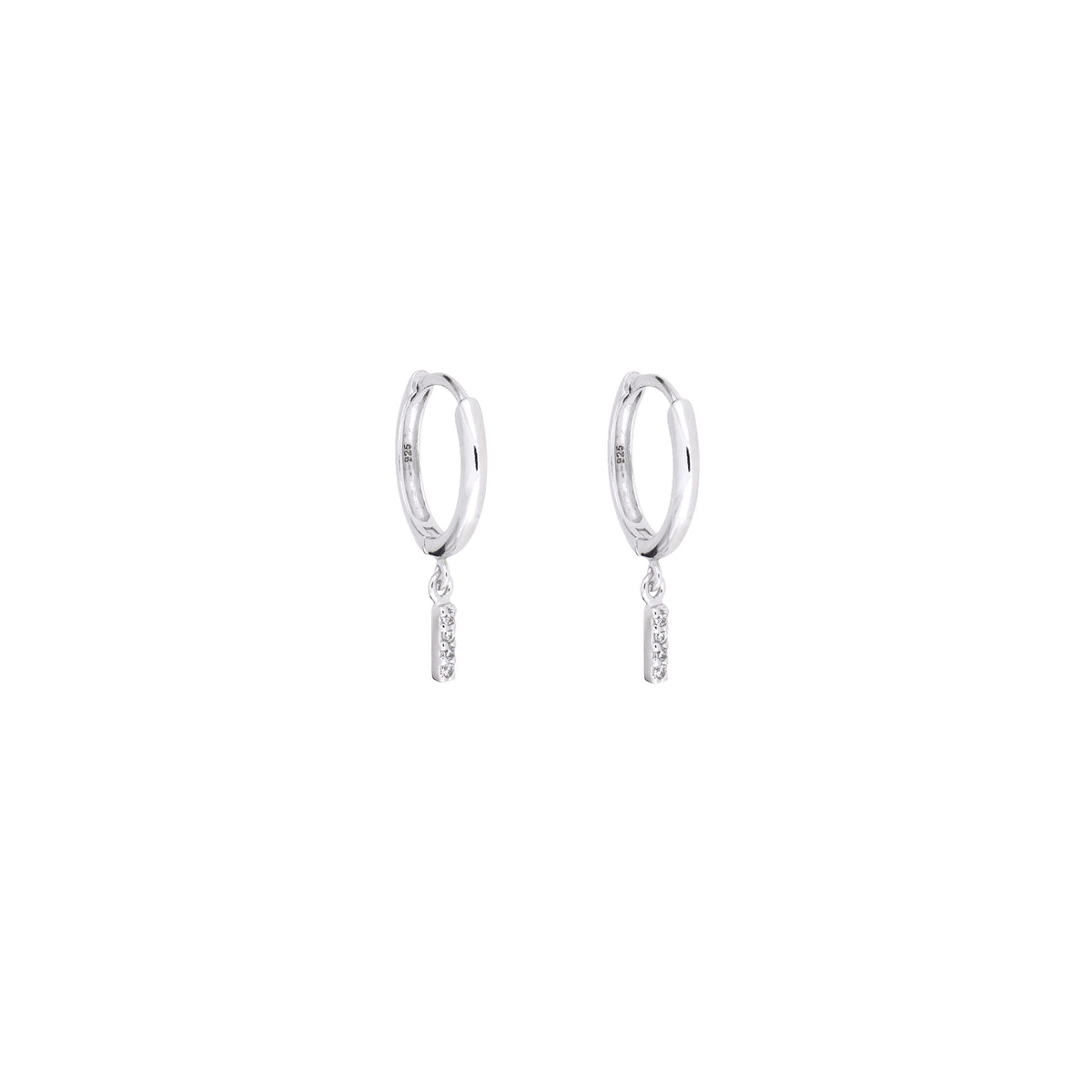 Silver Bar Charm Hoop Earrings