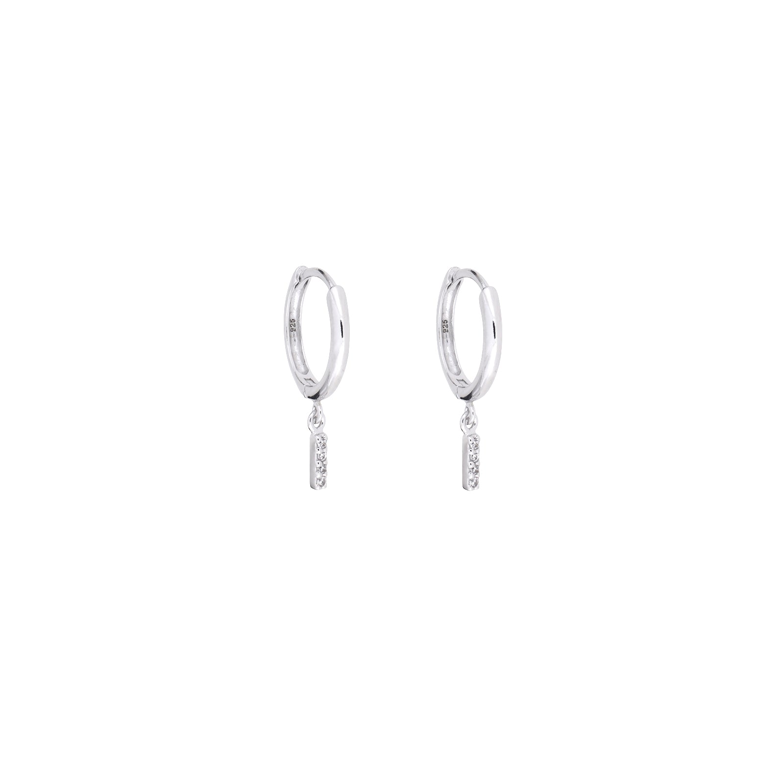 Silver Bar Charm Hoop Earrings