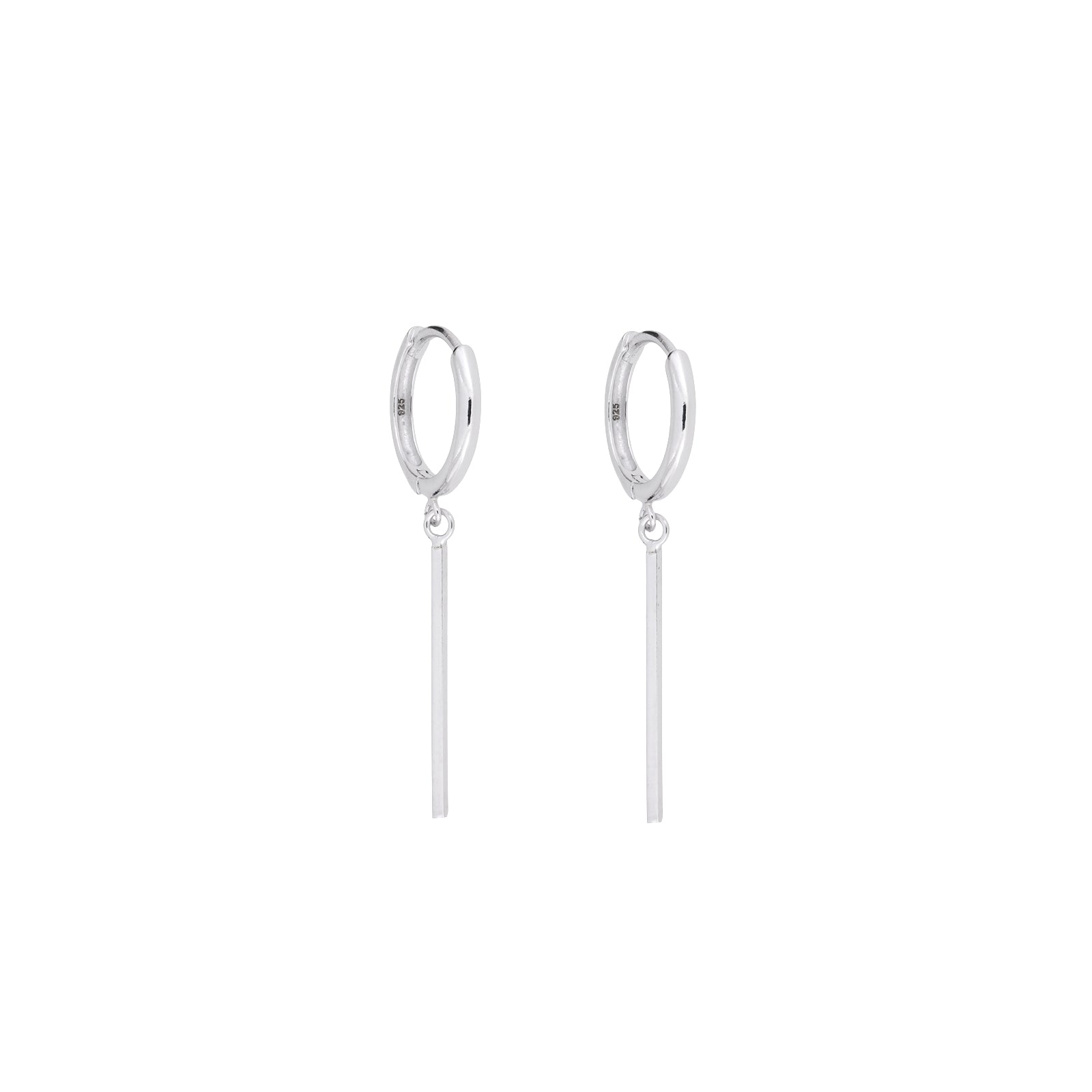 Silver Long Bar Charm Hoop Earrings