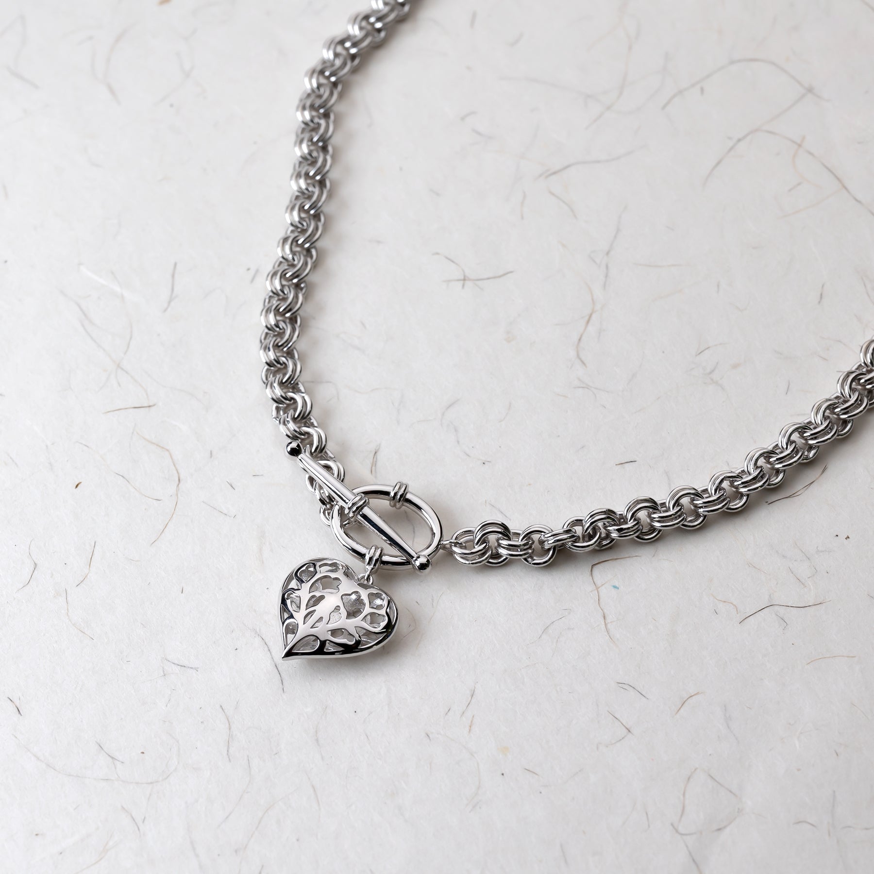 Silver Heart of Yorkshire Hanging Heart T-Bar Necklace