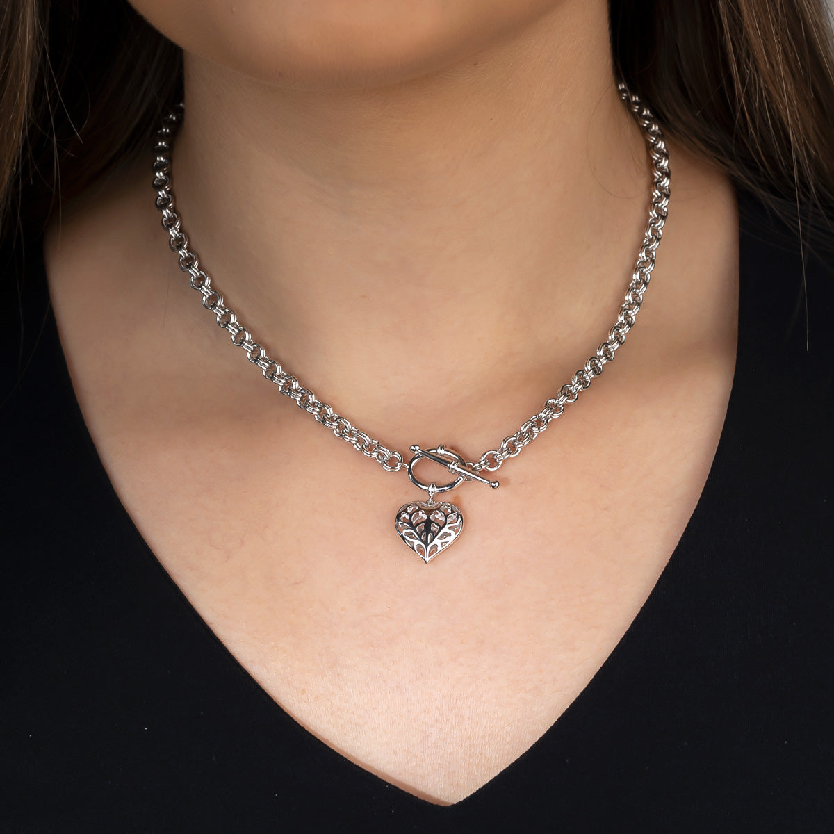 Silver Heart of Yorkshire Hanging Heart T-Bar Necklace