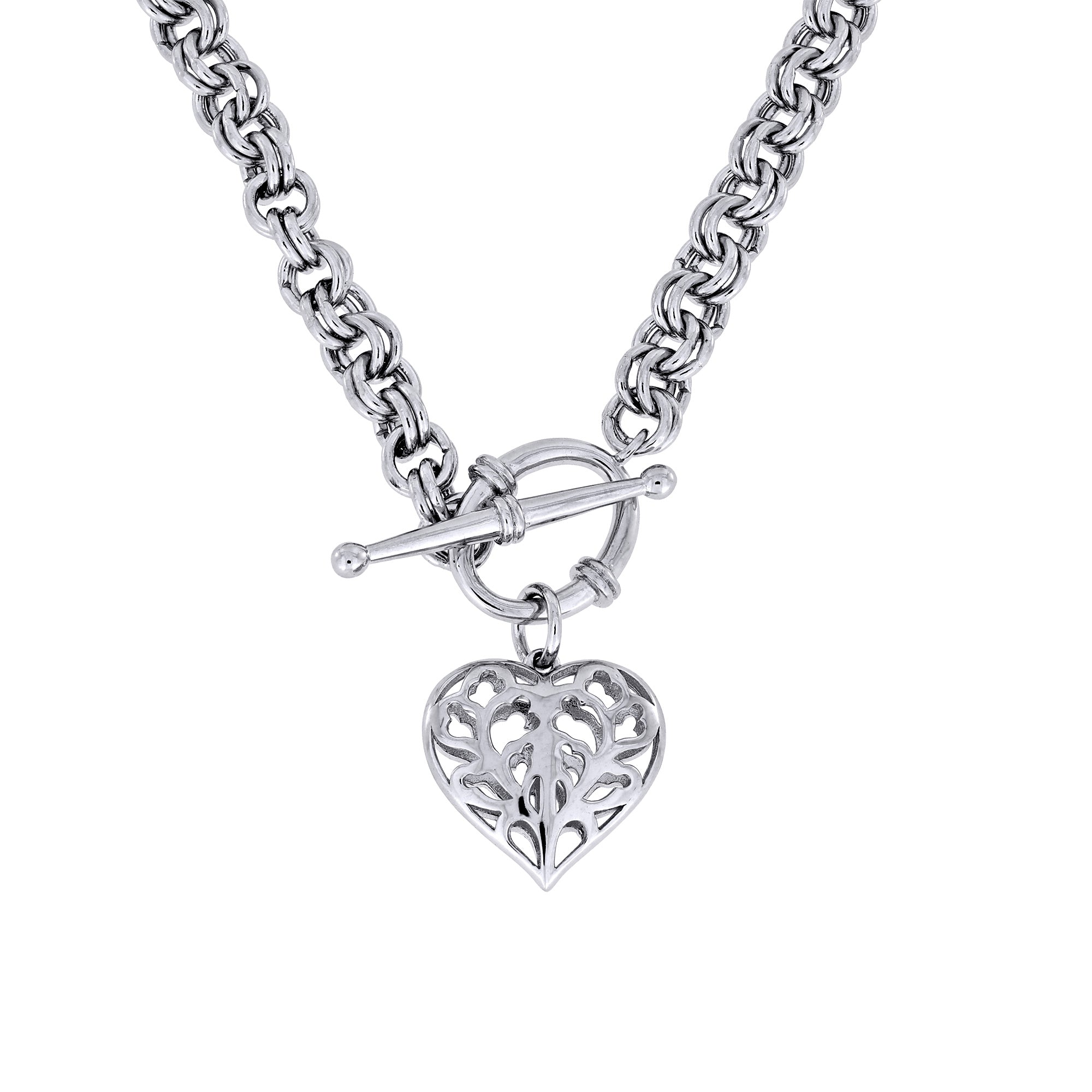 Silver Heart of Yorkshire Hanging Heart T-Bar Necklace