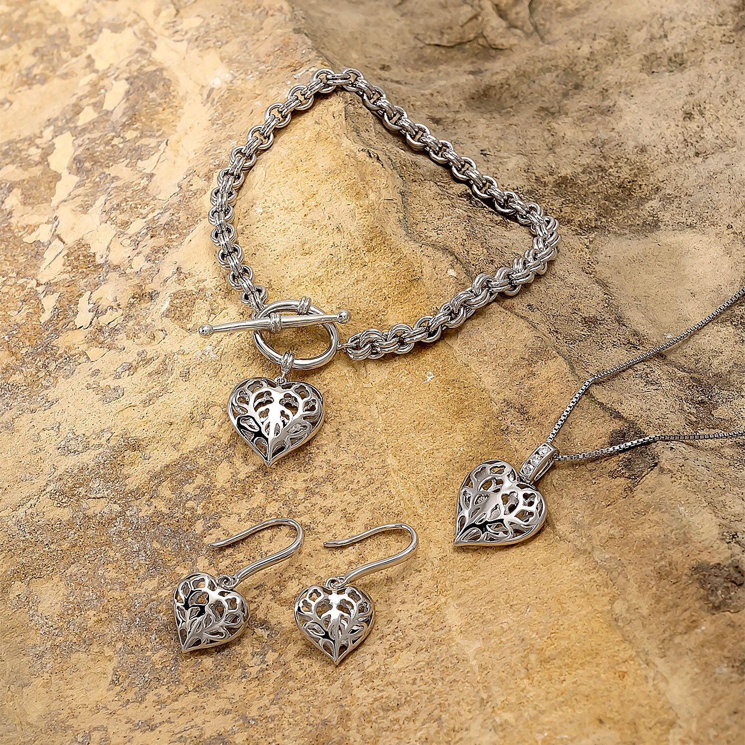 Silver Heart of Yorkshire Hanging Heart T-Bar Bracelet