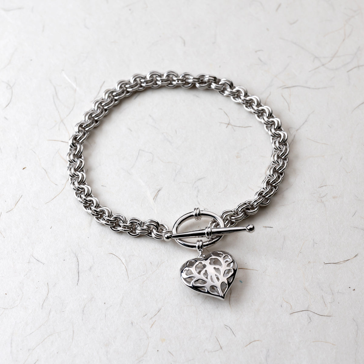 Silver Heart of Yorkshire Hanging Heart T-Bar Bracelet