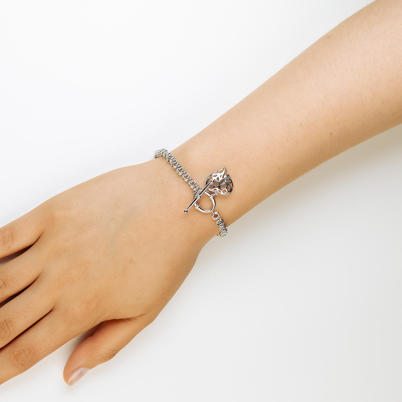 Silver Heart of Yorkshire Hanging Heart T-Bar Bracelet