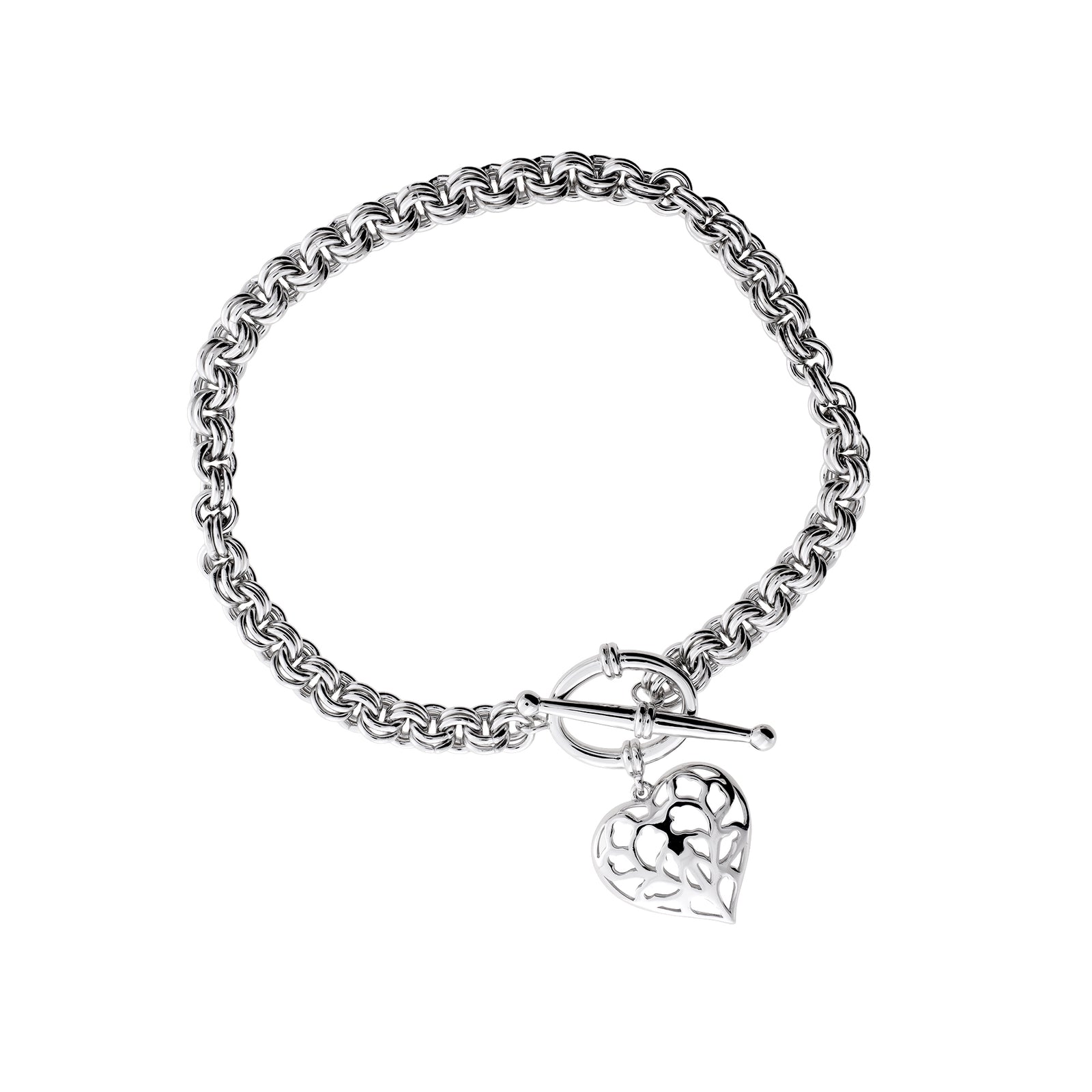 Silver Heart of Yorkshire Hanging Heart T-Bar Bracelet