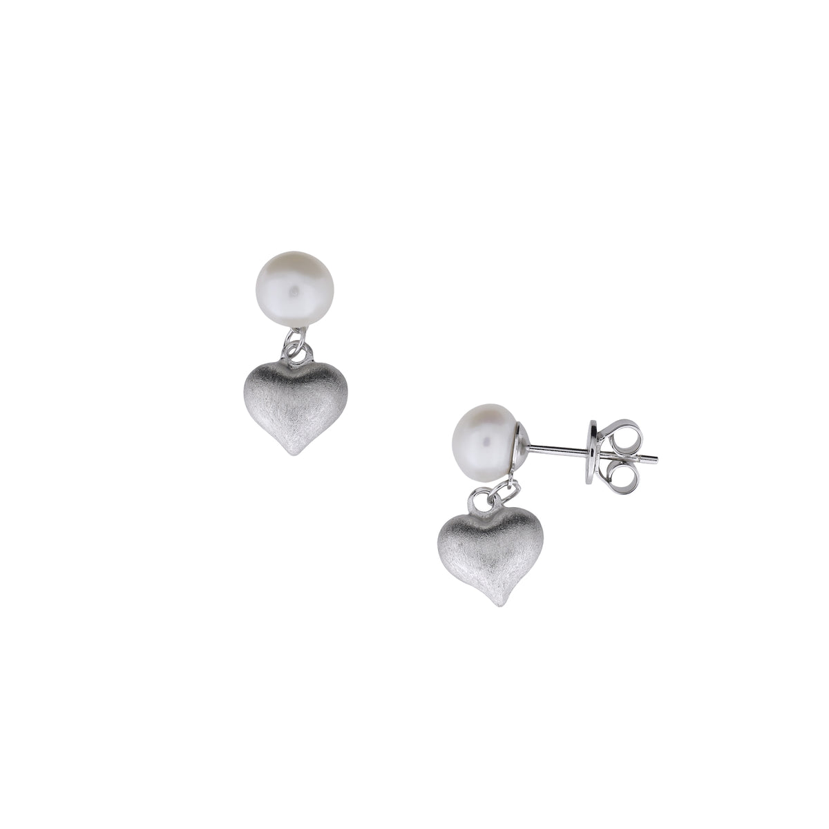 Satin Heart &amp; Freshwater Pearl Earrings