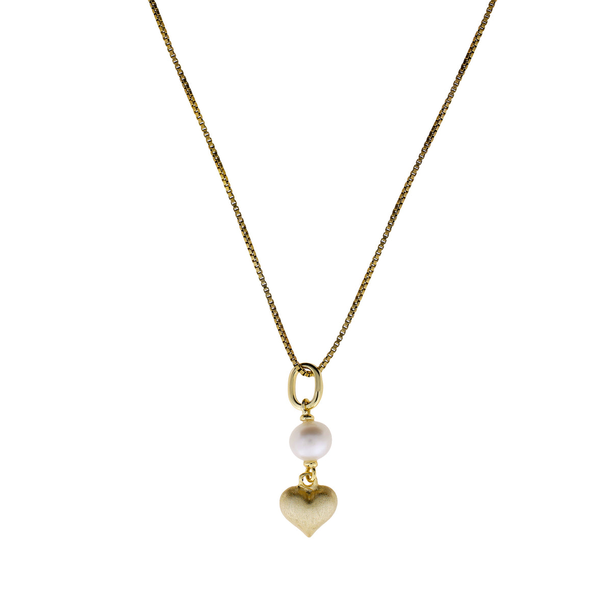 Gold Vermeil Satin Heart &amp; Freshwater Pearl Pendant