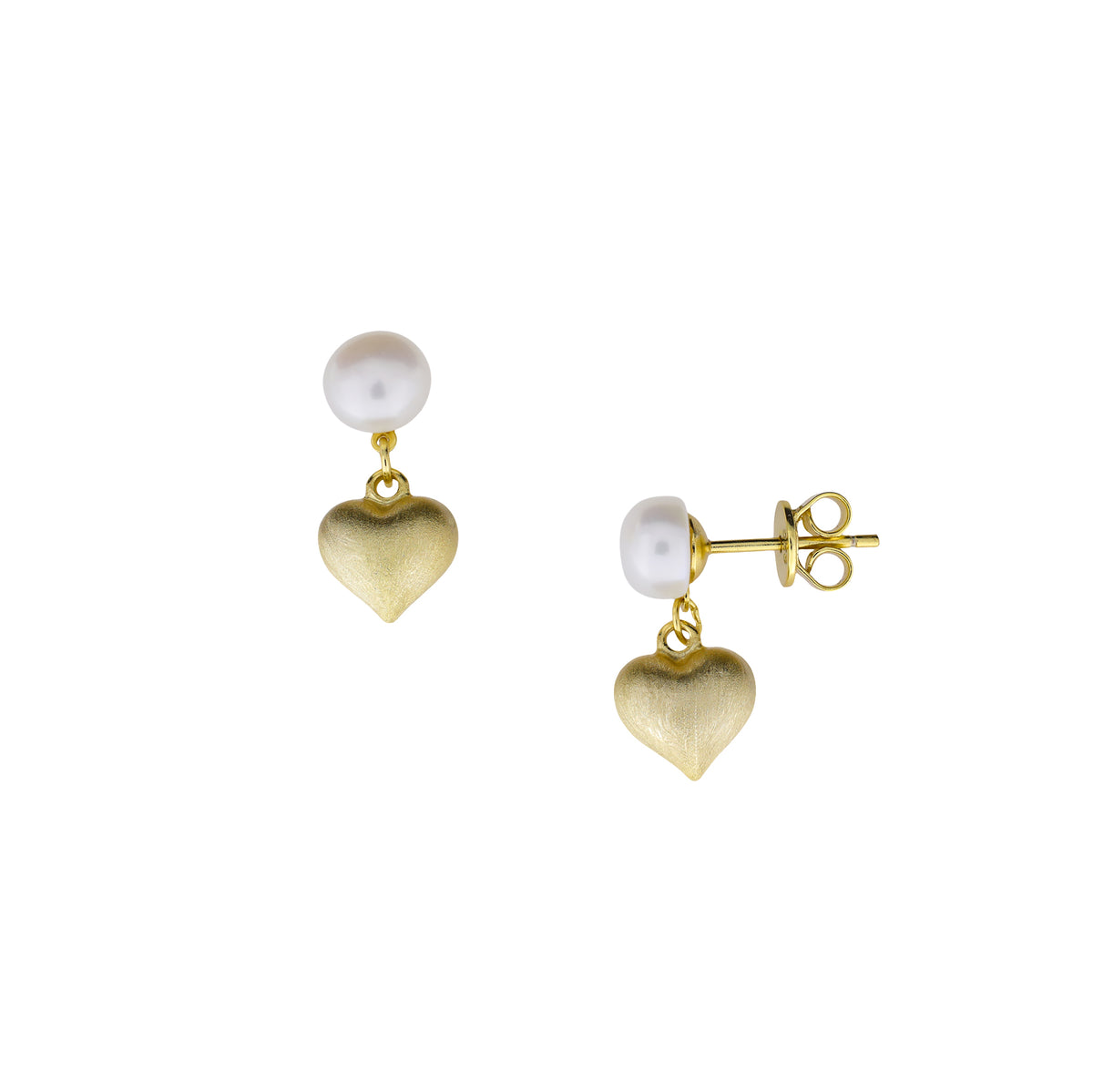 Gold Vermeil Satin Heart &amp; Freshwater Pearl Earrings