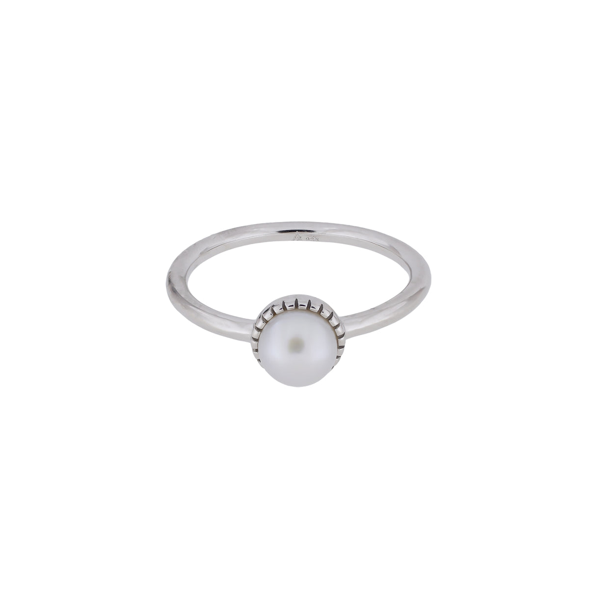 Silver &amp; Freshwater Pearl Textured Edge Ring