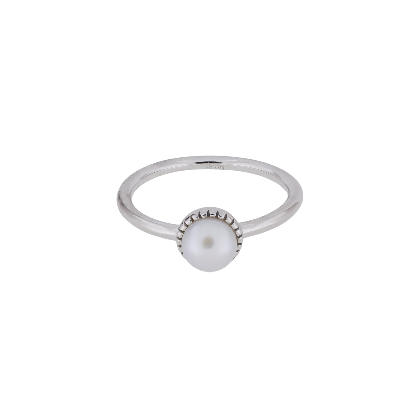 Silver & Freshwater Pearl Textured Edge Ring