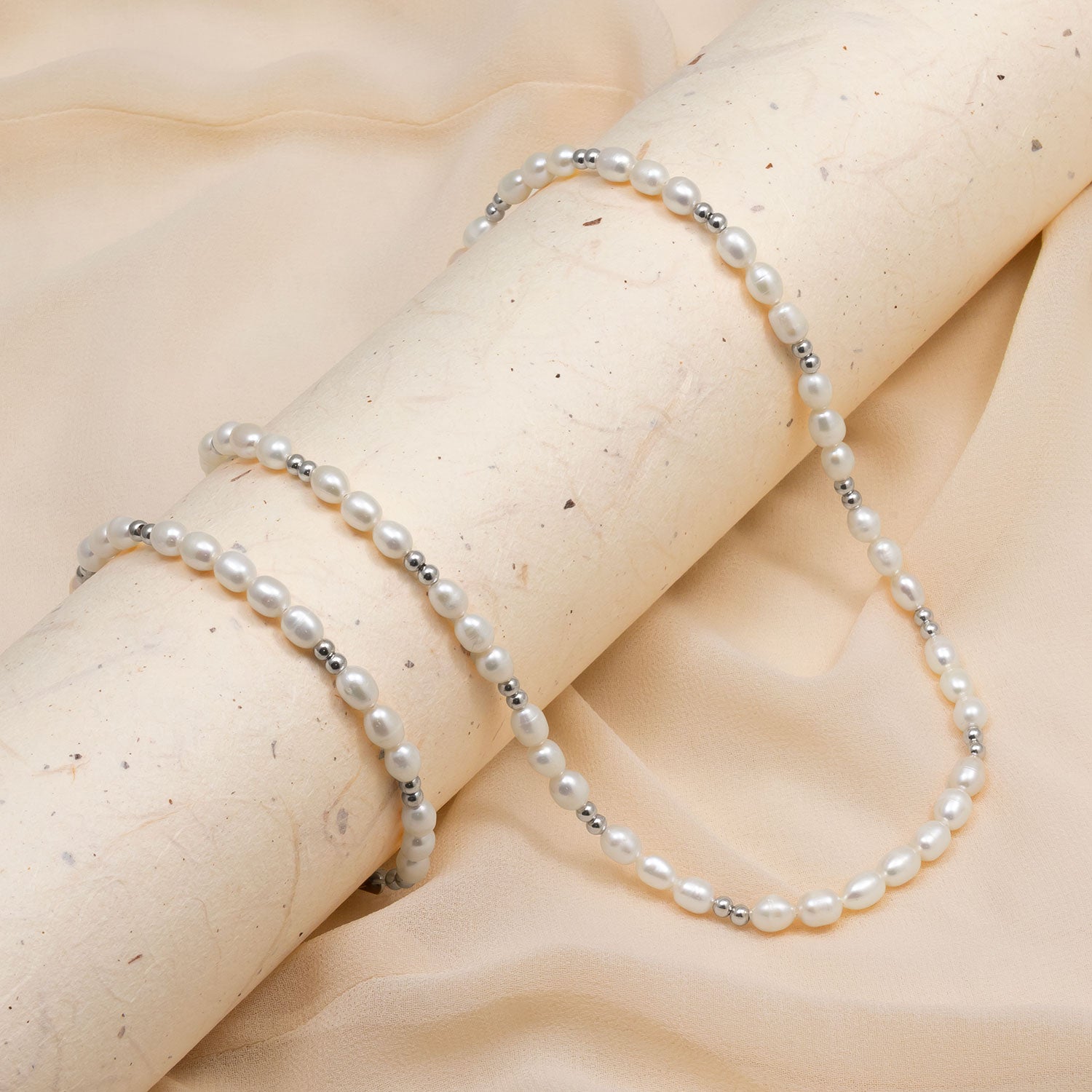 Sterling Silver Freshwater Pearl & Silver Beads Necklace