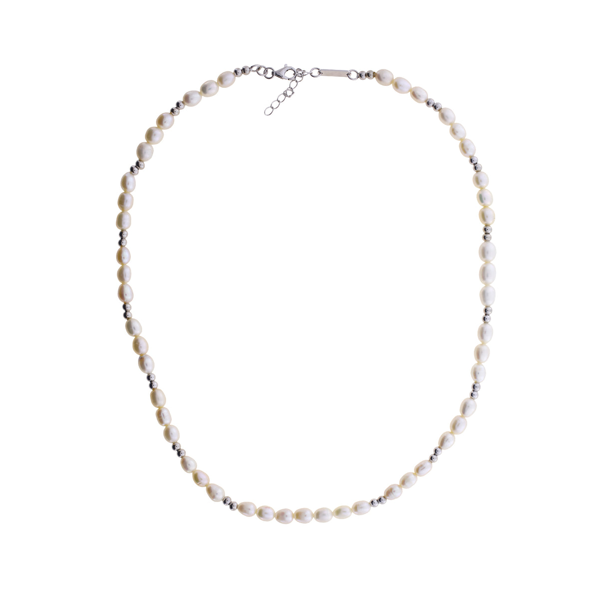 Sterling Silver Freshwater Pearl &amp; Silver Beads Necklace