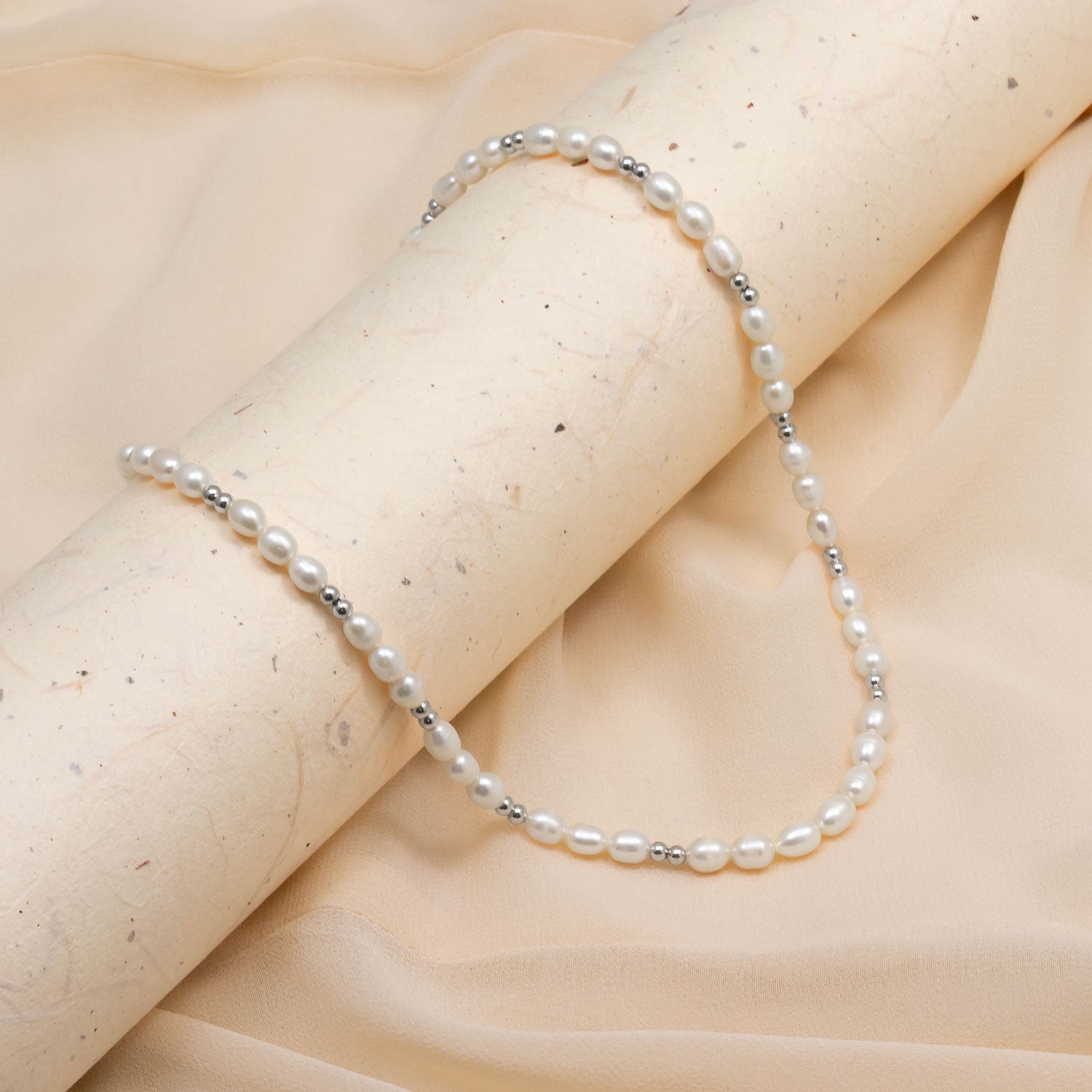 Sterling Silver Freshwater Pearl & Silver Beads Necklace