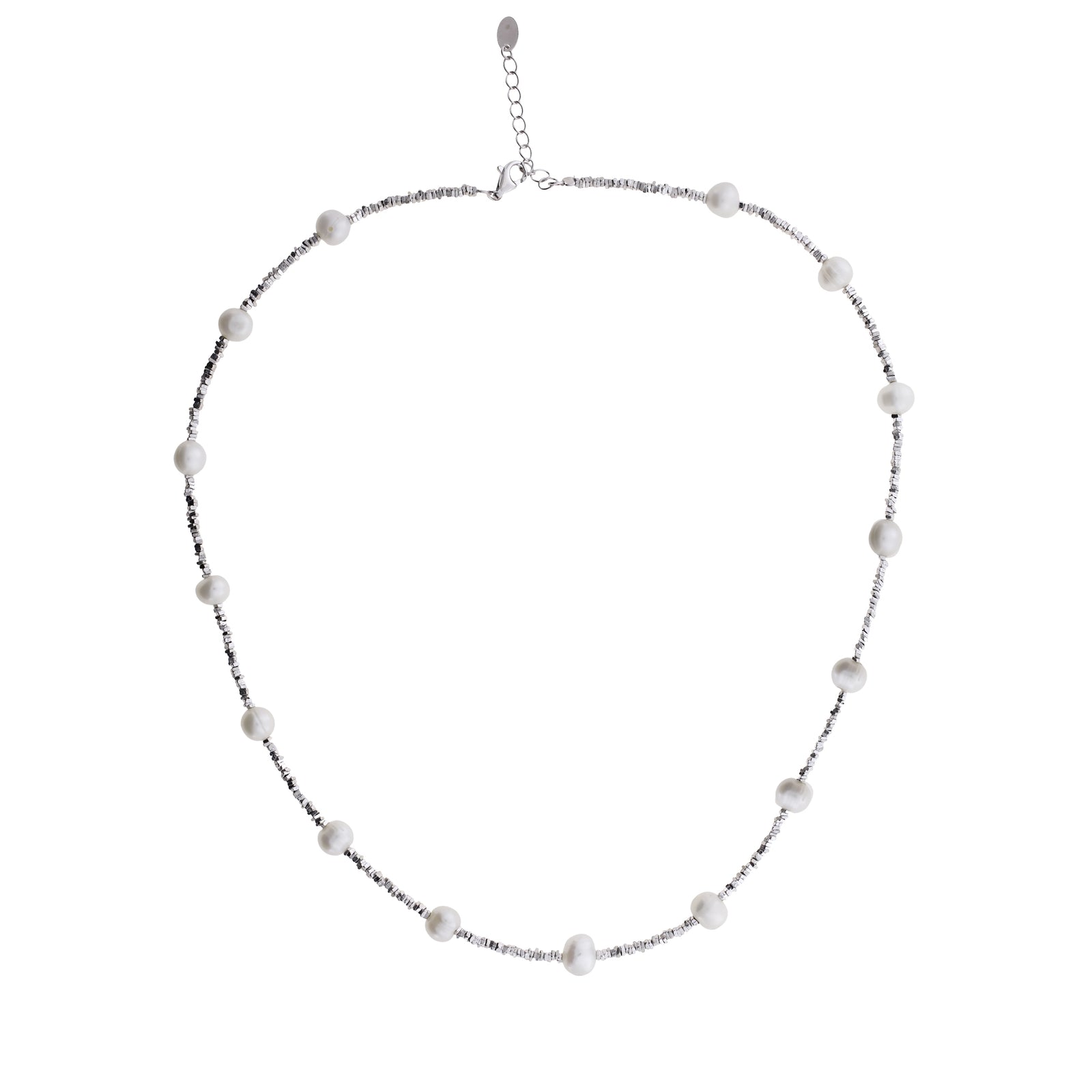 Sterling Silver Cubed Beads Necklace with Freshwater Pearls