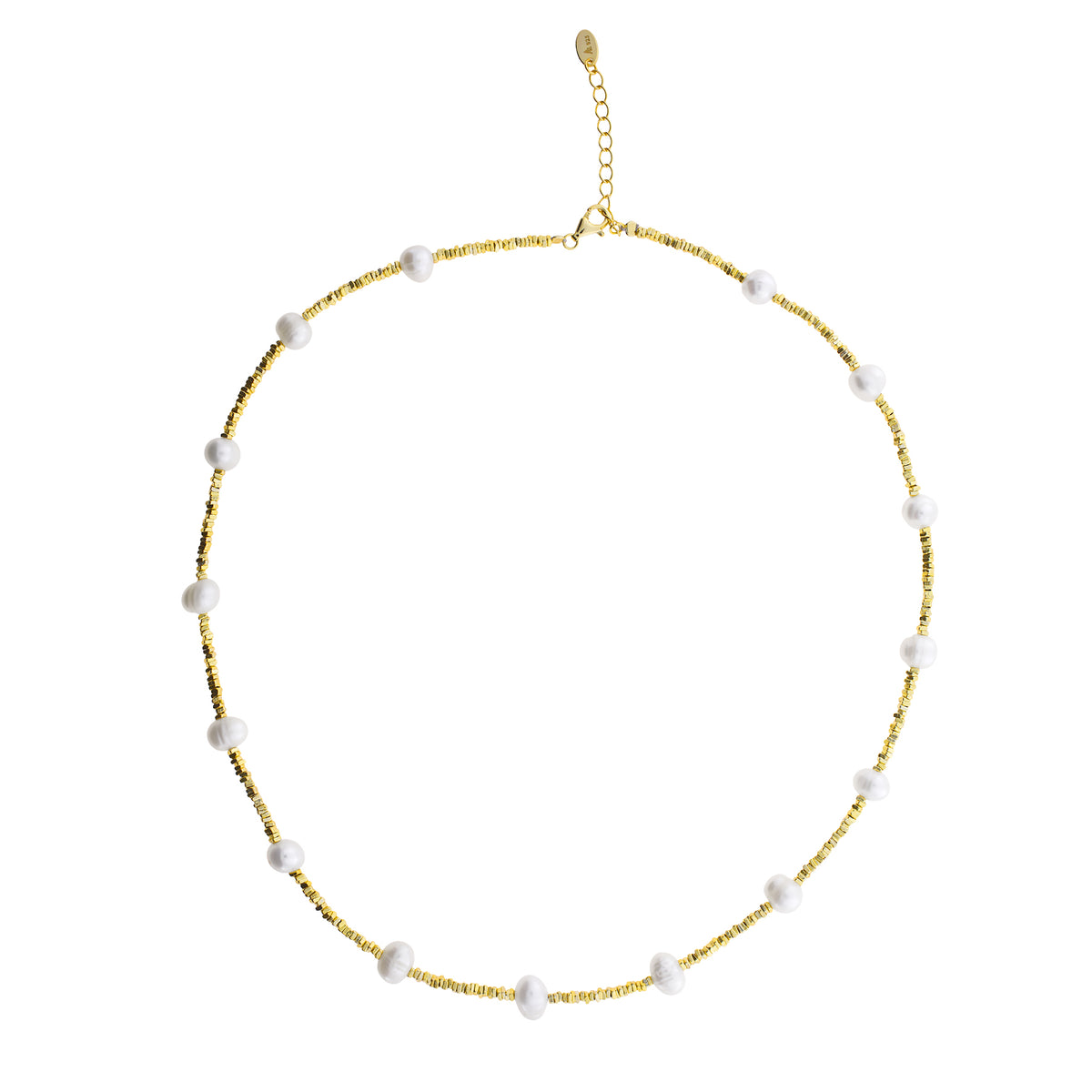 Gold Vermeil Cubed Beads Necklace with Freshwater Pearls