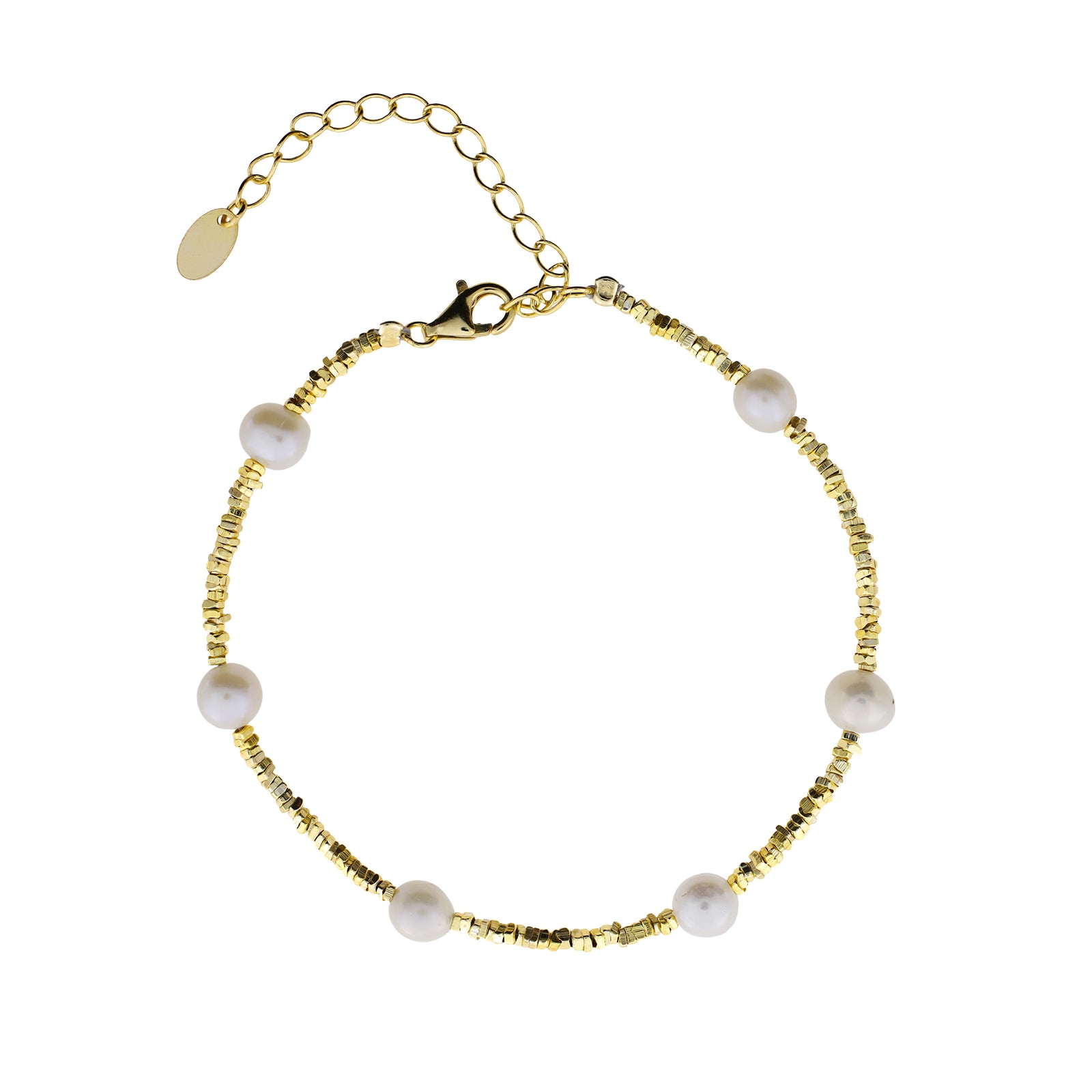 Gold Vermeil Cubed Beads Bracelet with Freshwater Pearls