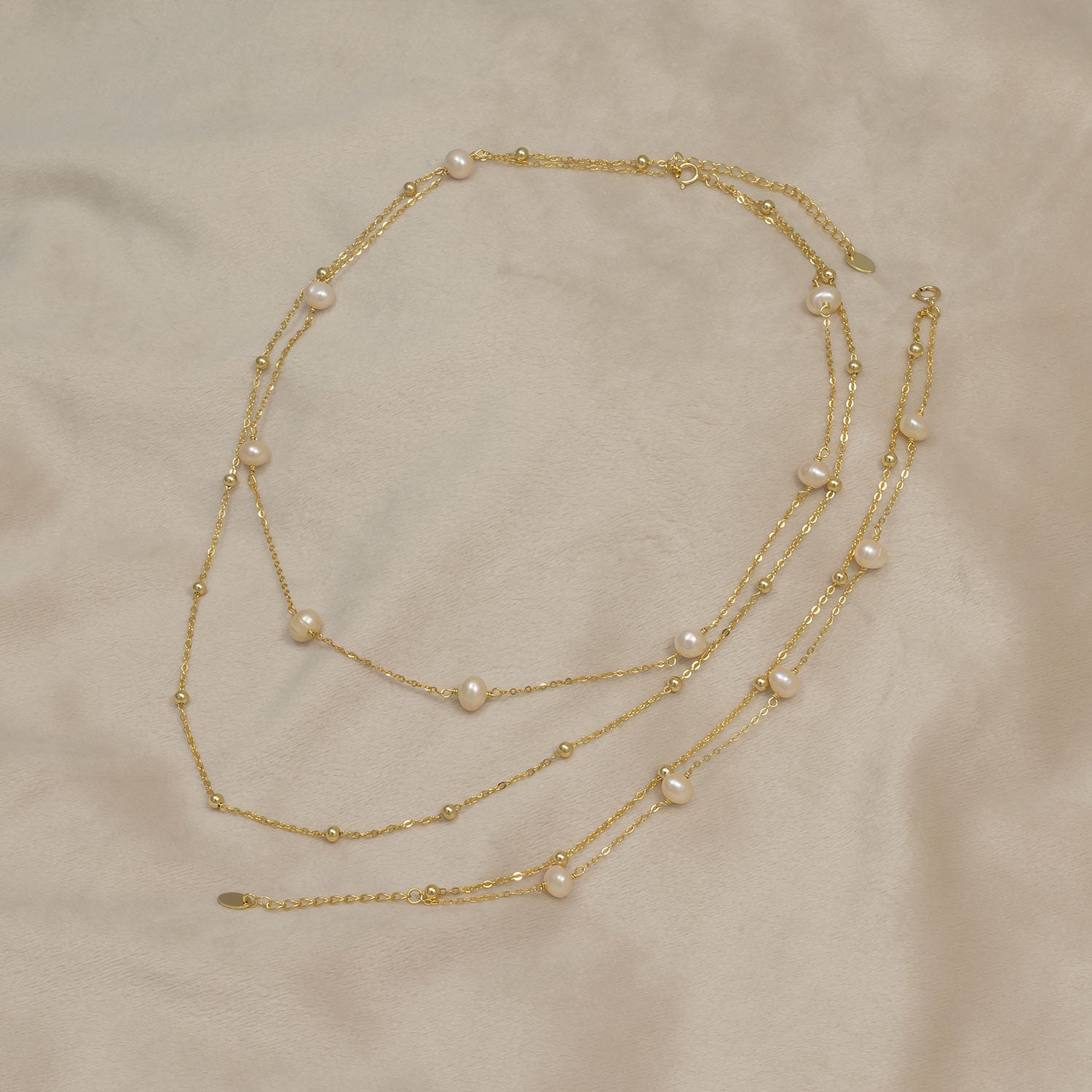 Gold Vermeil Double Strand Bracelet with Freshwater Pearls