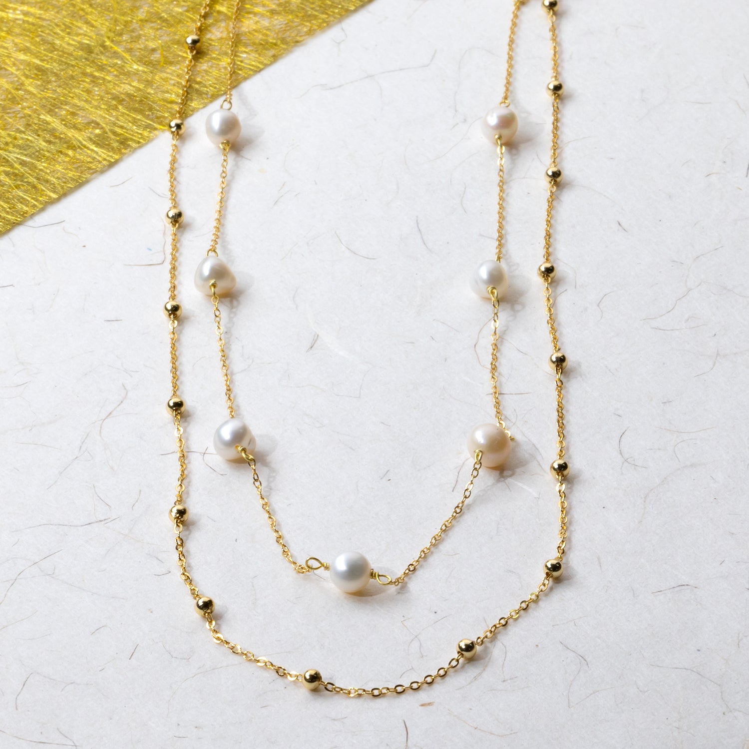 Gold Vermeil Double Strand Necklace with Freshwater Pearls