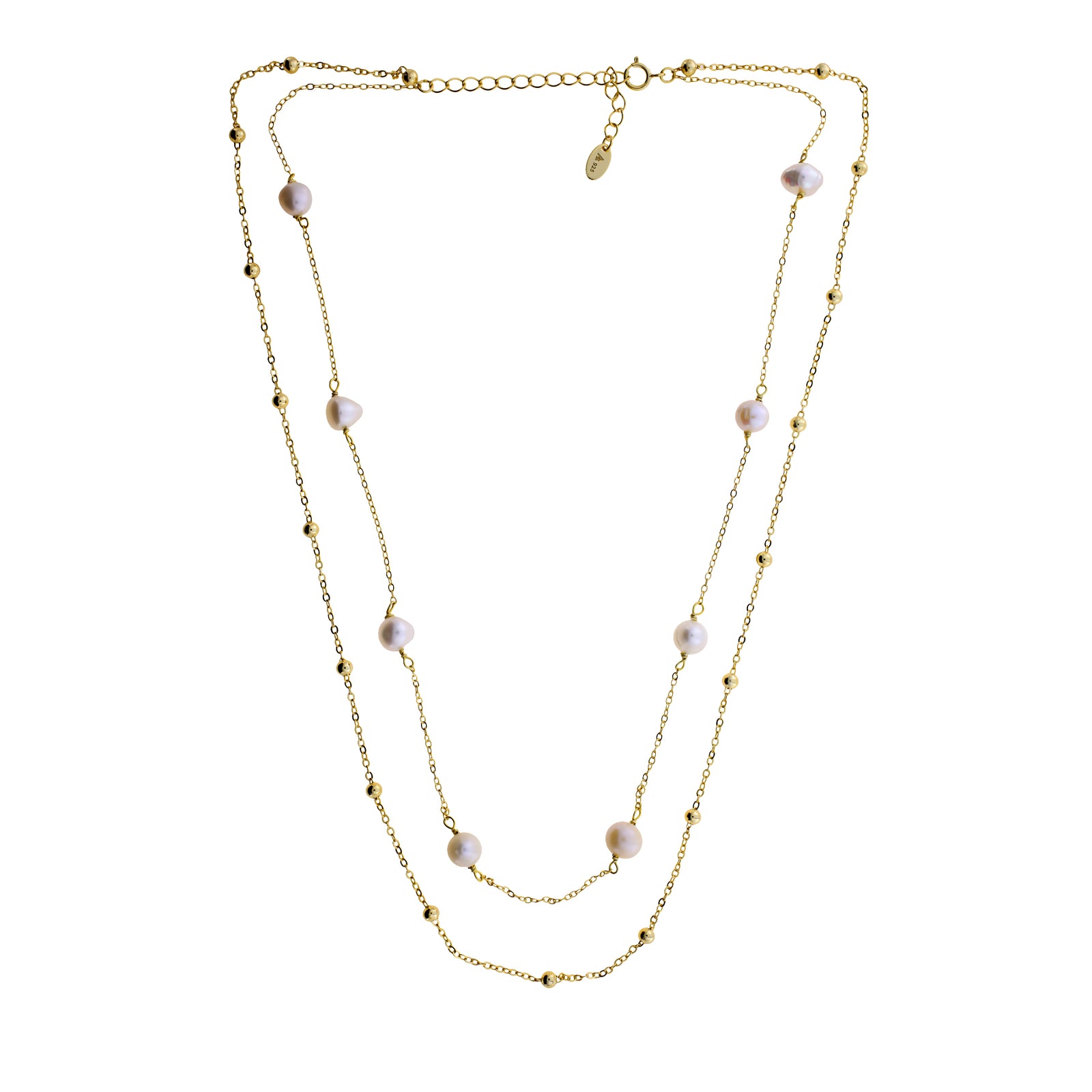 Gold Vermeil Double Strand Necklace with Freshwater Pearls