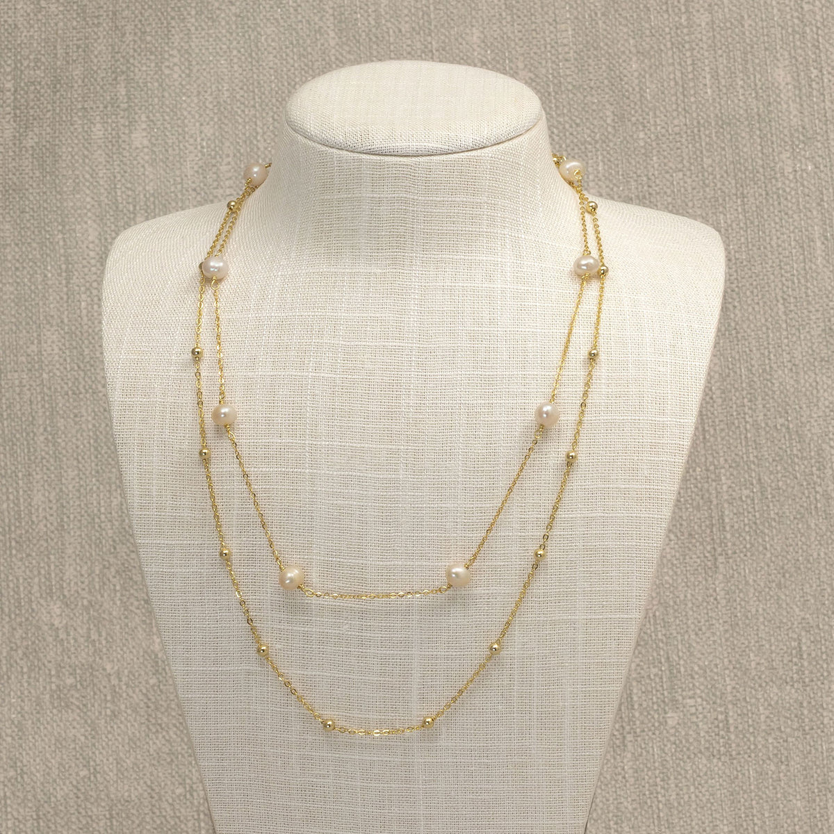 Gold Vermeil Double Strand Necklace with Freshwater Pearls