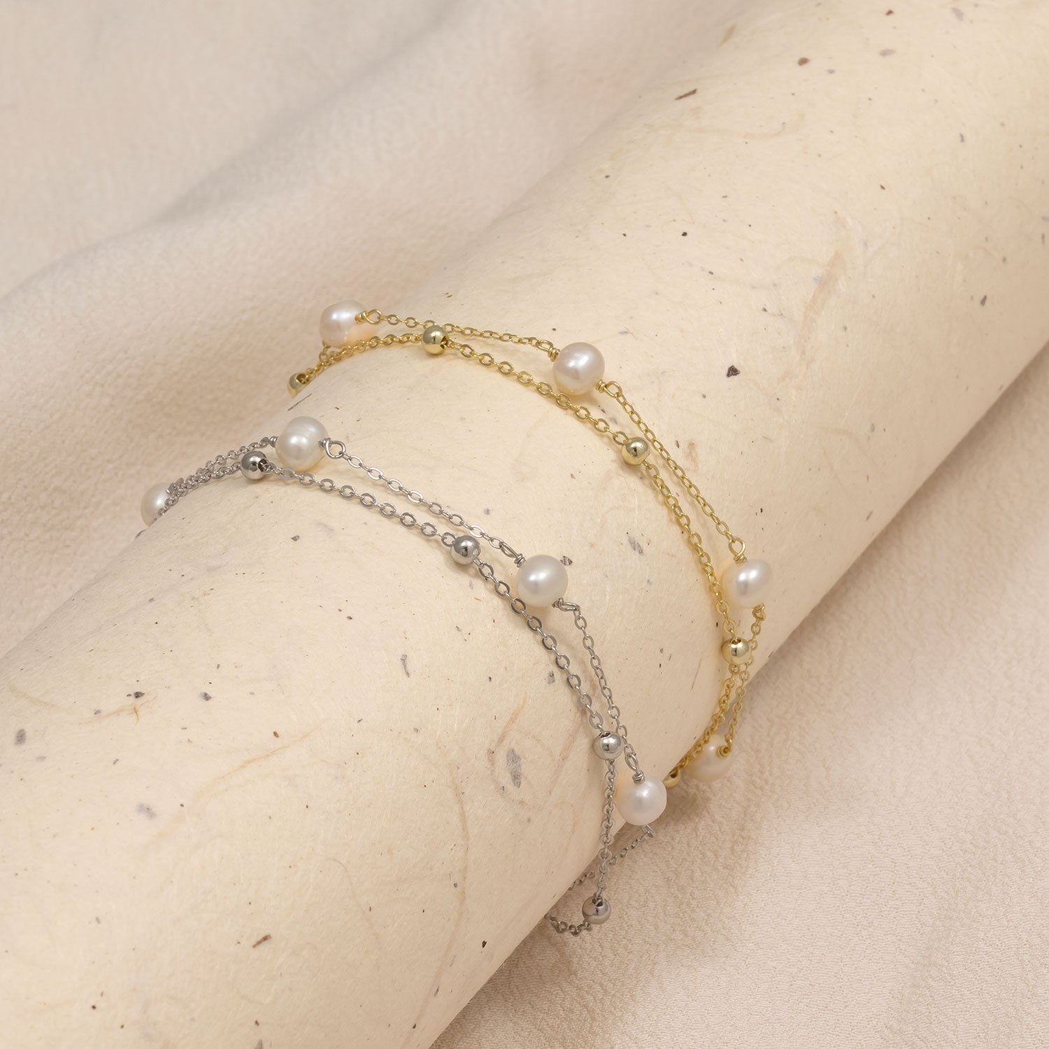 Gold Vermeil Double Strand Bracelet with Freshwater Pearls