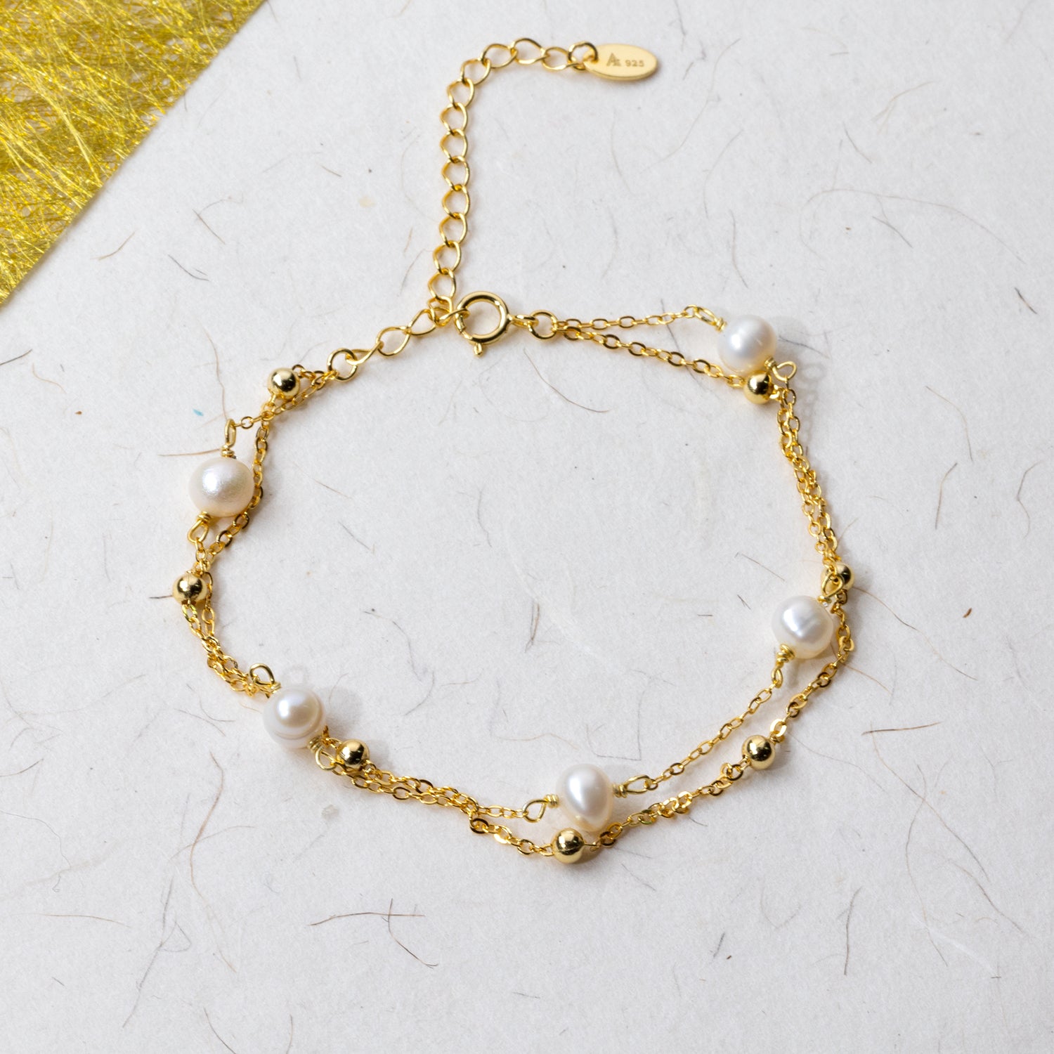 Gold Vermeil Double Strand Bracelet with Freshwater Pearls