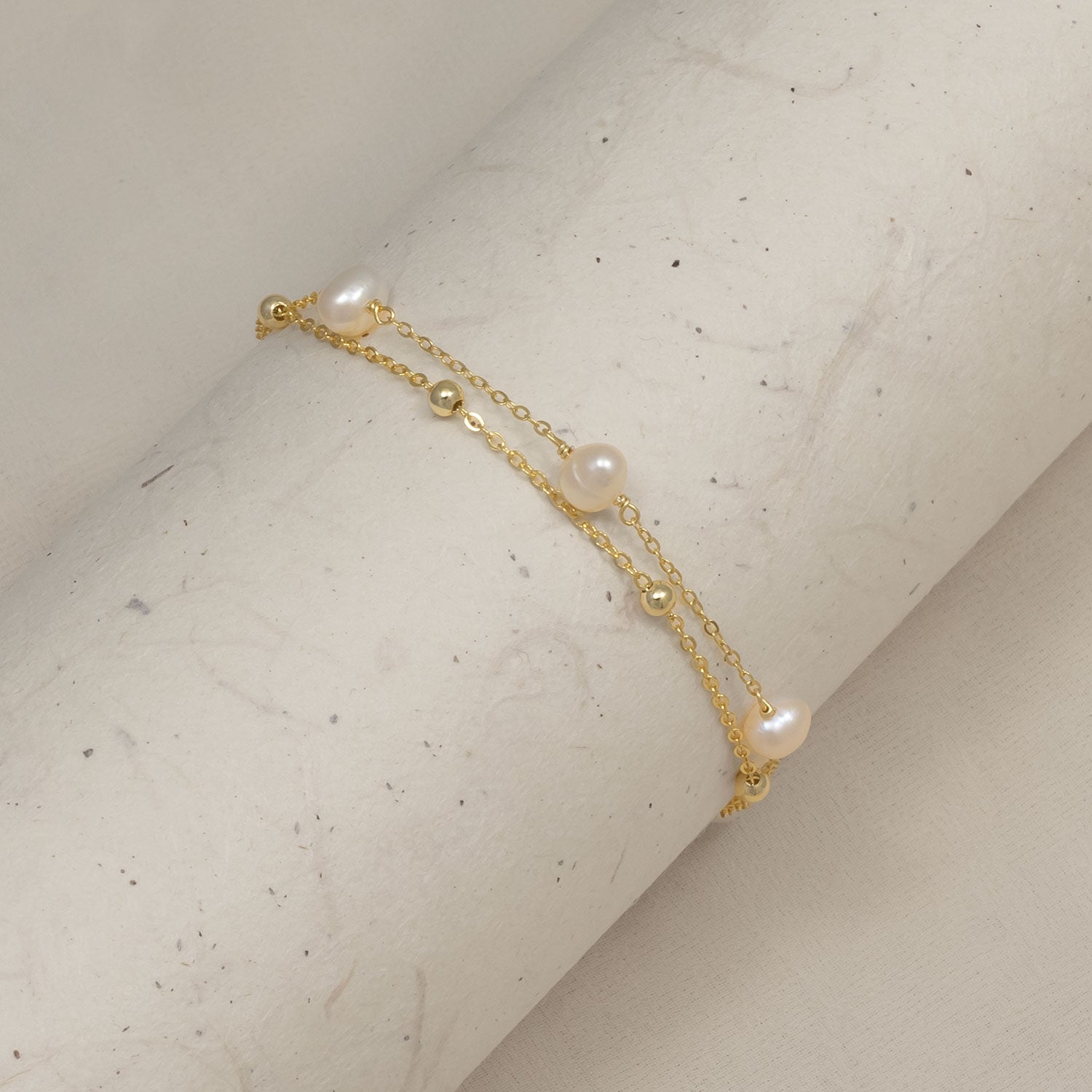 Gold Vermeil Double Strand Bracelet with Freshwater Pearls